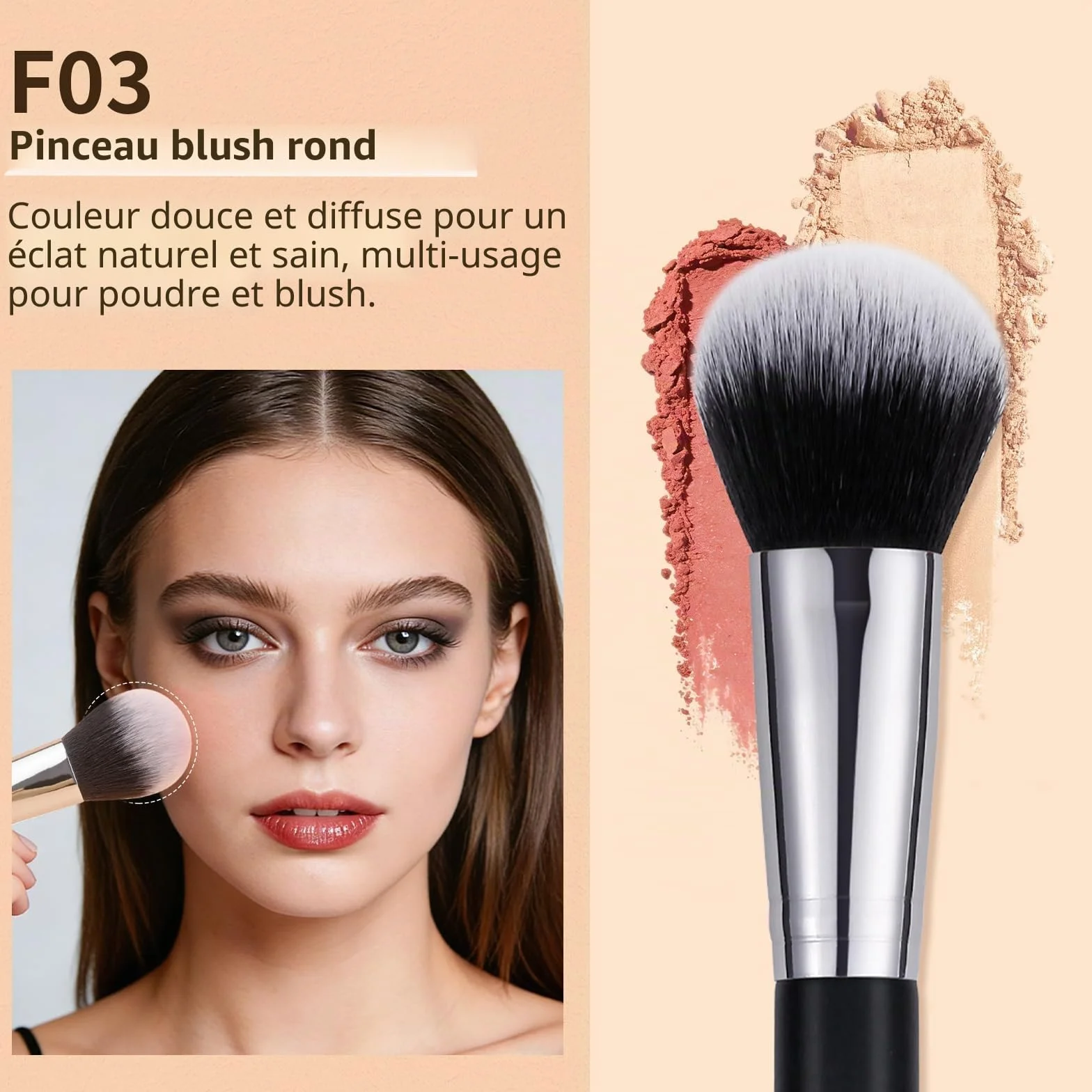 DUcare Lot de 3 pinceaux maquillage visage fond teint correcteur blush poils doux denses