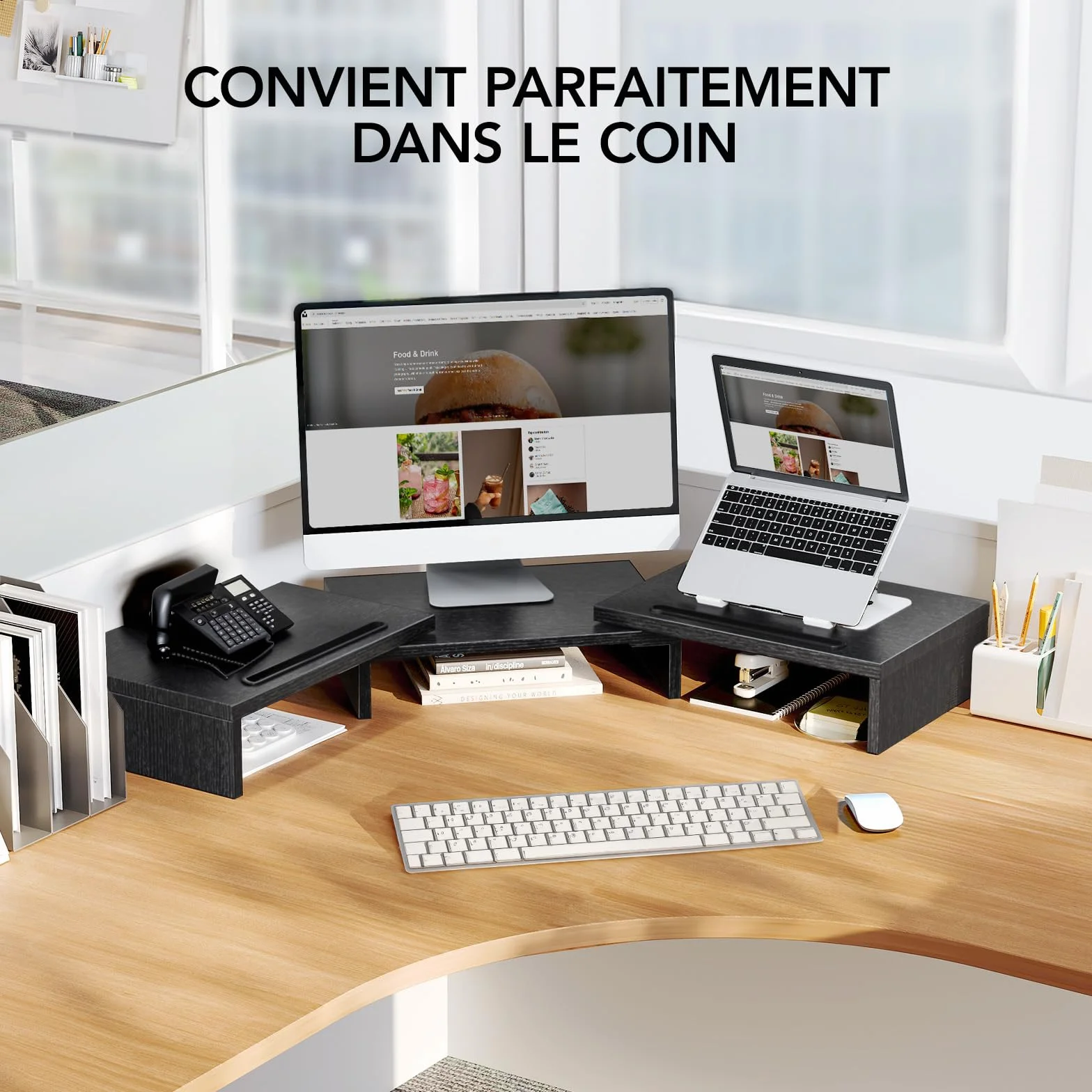HUANUO Support Moniteur Double, Rehausseur Ecran PC Bureau Noir