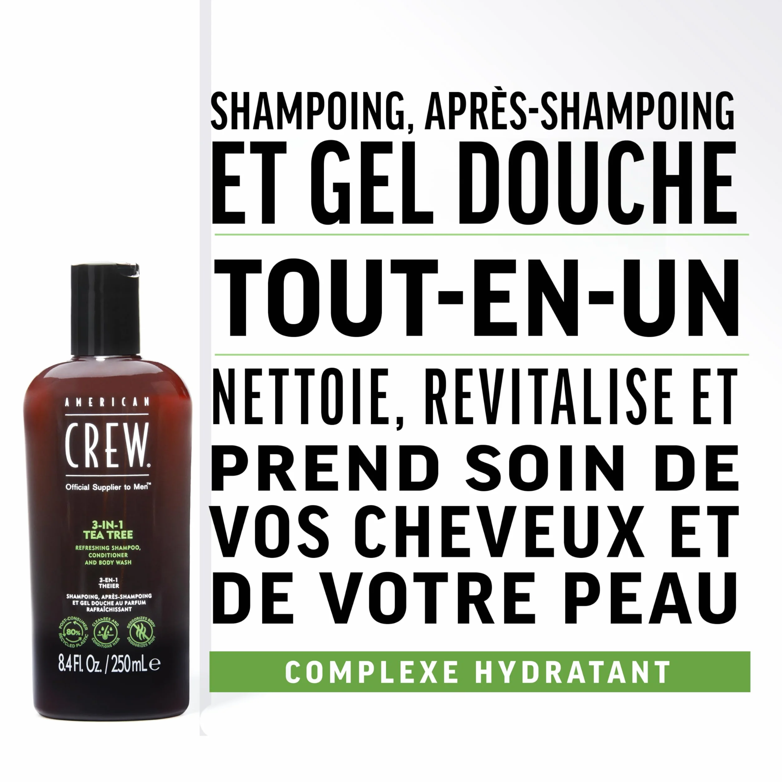 American Crew Shampoing 3 En 1 100ml Shampooing Après Shampoing Gel Douche Cheveux Corps