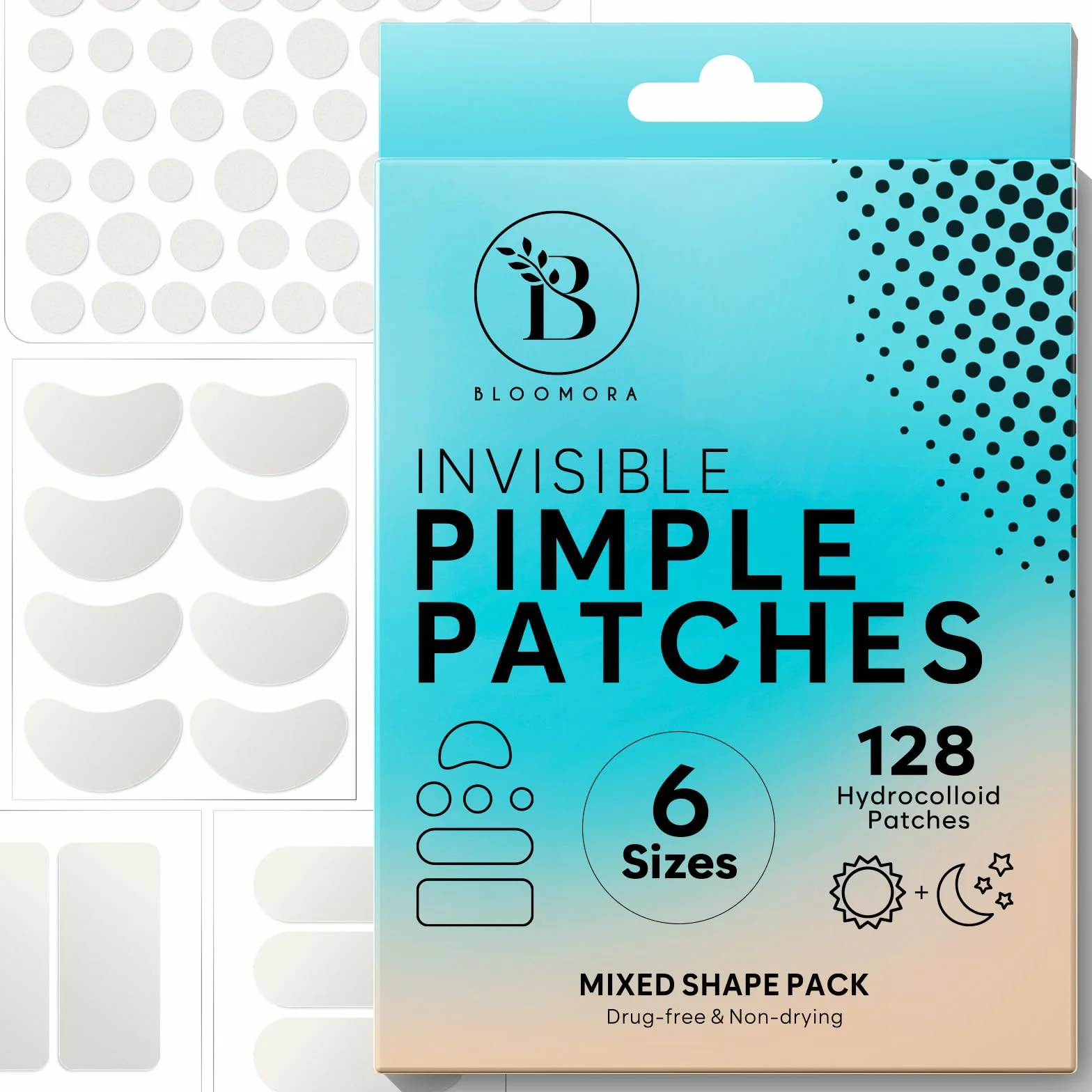 Grands Patch Bouton Acné Invisible Visage, Pimple Patch Hydrocolloïde, Traitement Acné (6 Tailles, 128 Pièces)