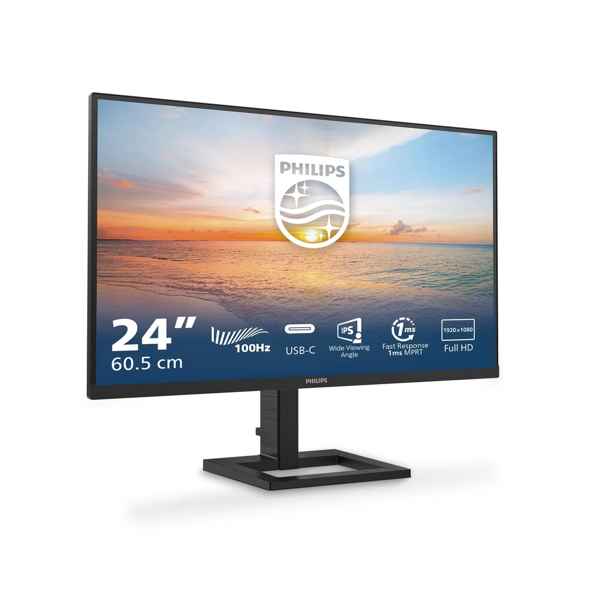 PHILIPS 24E1N1300AE - Moniteur FHD 234 Pouces, 100 Hz, IPS, 1ms, Alimentation USB-C, Hauteur réglable, Haut-parleurs, Mode LowBlue (1920 x 1080, 250 CD/m², HDMI 1.4 / USB-C) Noir