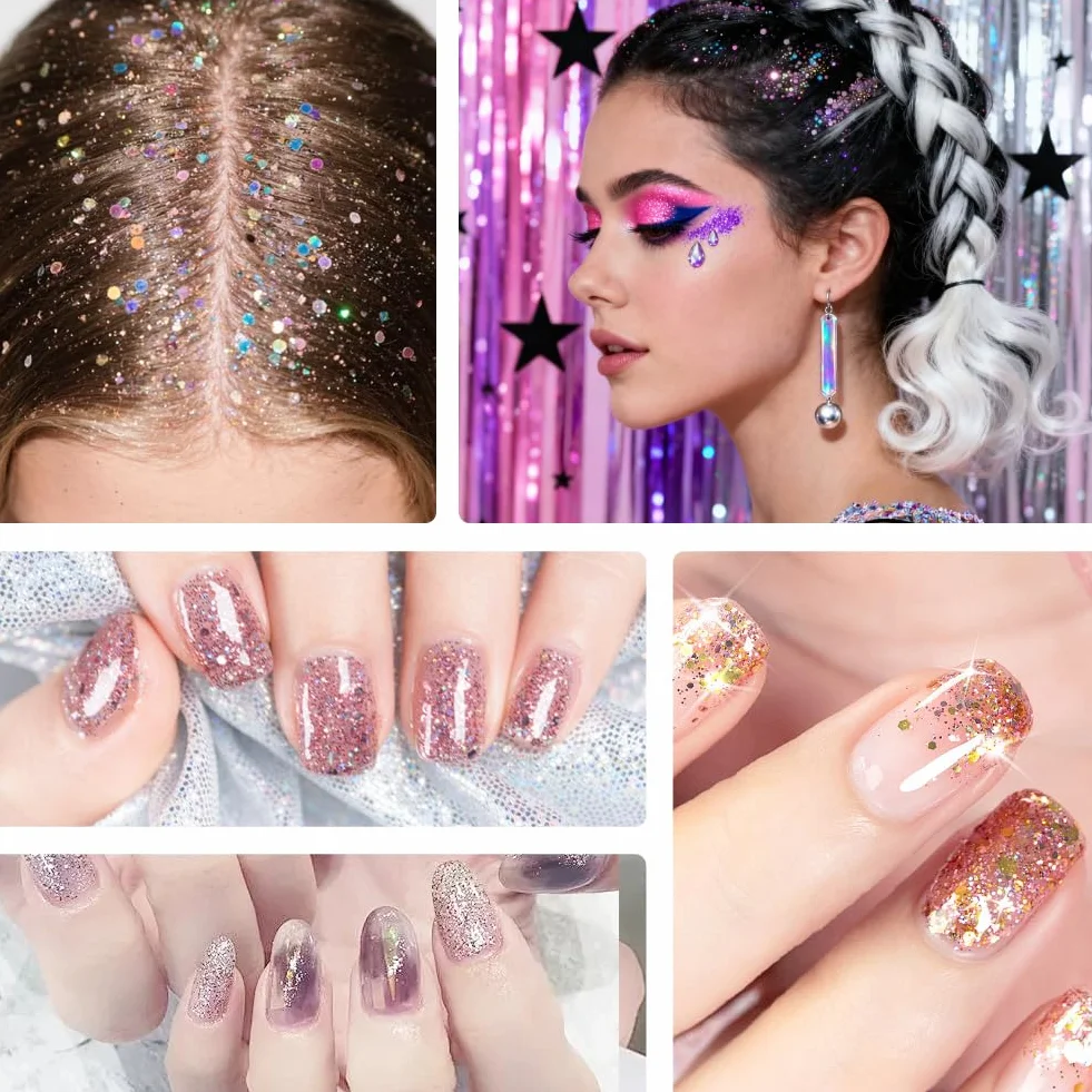Paillettes Fines et Grossières 48 Couleurs Loisirs Créatifs Poudre Irisée Visage Corps Yeux Ongles