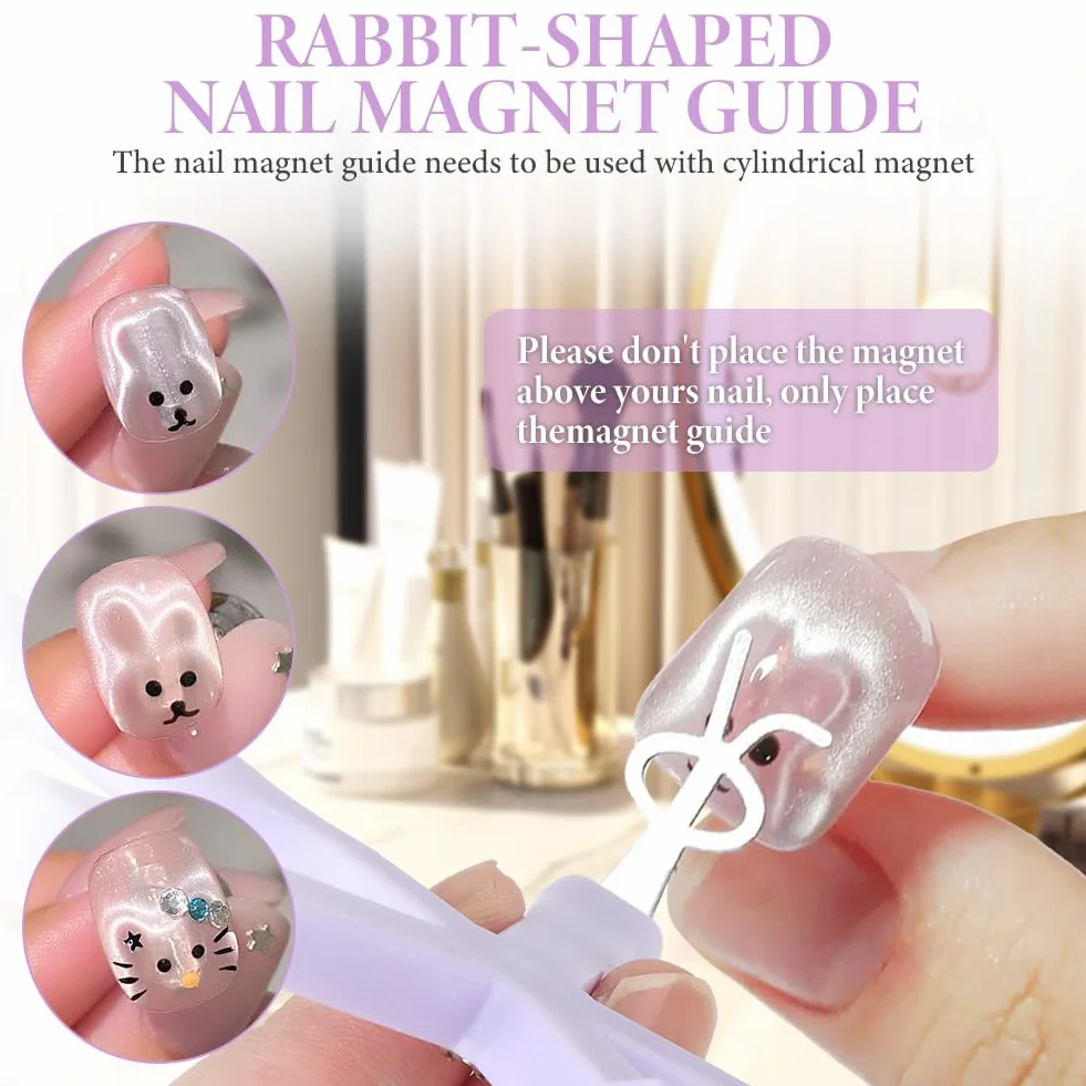 8 in 1 Cat Eye Magnet Set, 7 Pièces Aimant Ongle, Outils de Nail Art DIY avec Lapin et Cœur