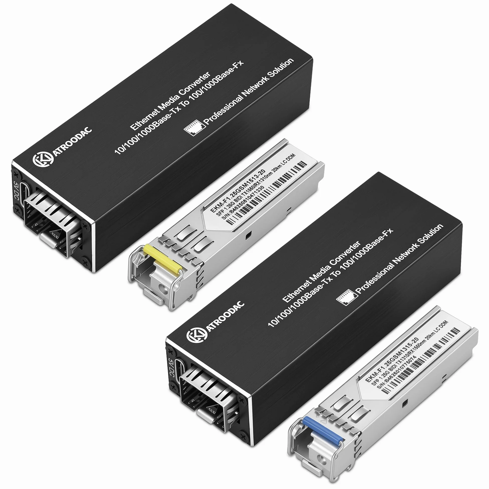 1 paire de convertisseurs médias Gigabit fibre optique Ethernet Fibre optique Bidi Single-Mode LC Module émetteur-récepteur à port unique 1310/1550 nm, 20 km, 1,25 G SFP Slot vers RJ45,