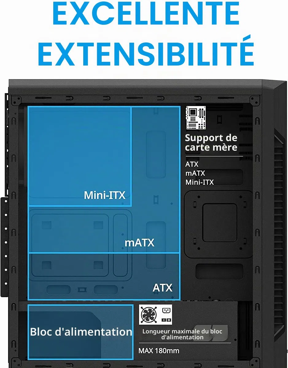 Zalman - S3 - Boîtier PC ATX Mid-Tower - Panneau latéral en Verre trempé - 3 Ventilateurs de boîtier 120 mm pré-installés, Noir
