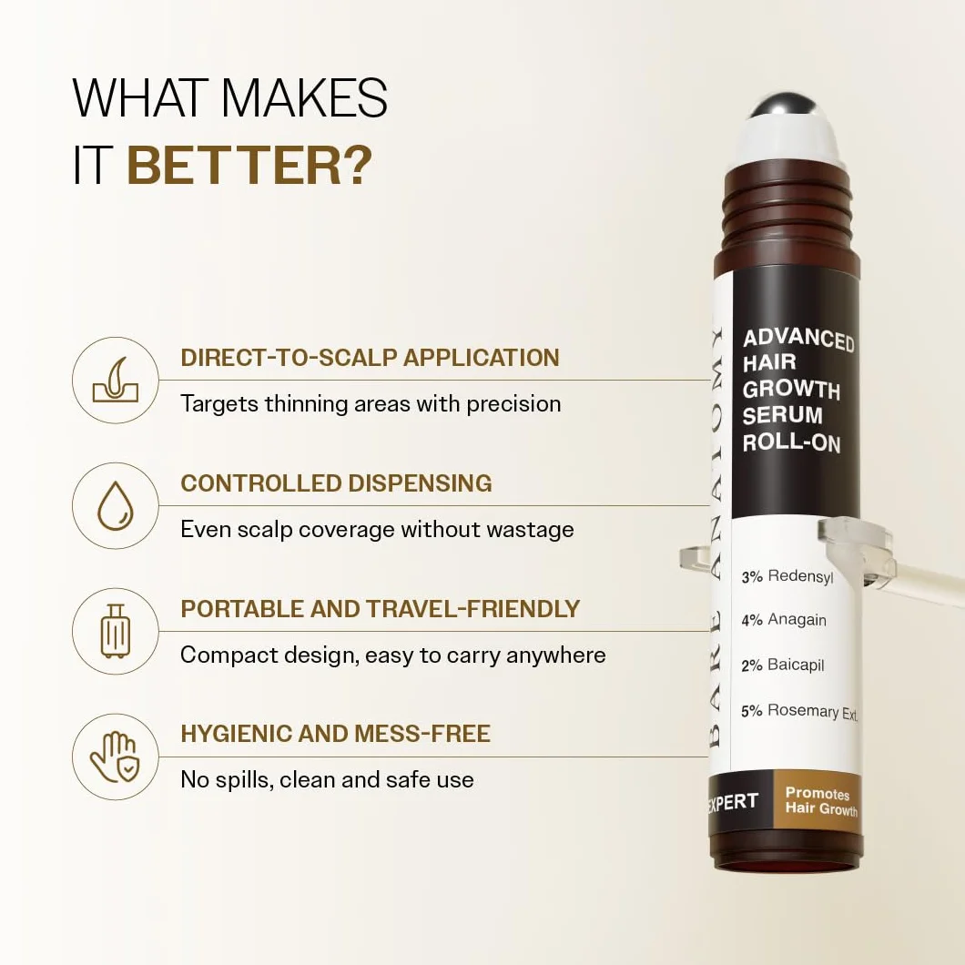 Bare Anatomy Sérum de Croissance des Cheveux Avancé Roll-On 25 ml 3% Rédensyl 4% Anagaine 2% Baïcapil 5% Romarin