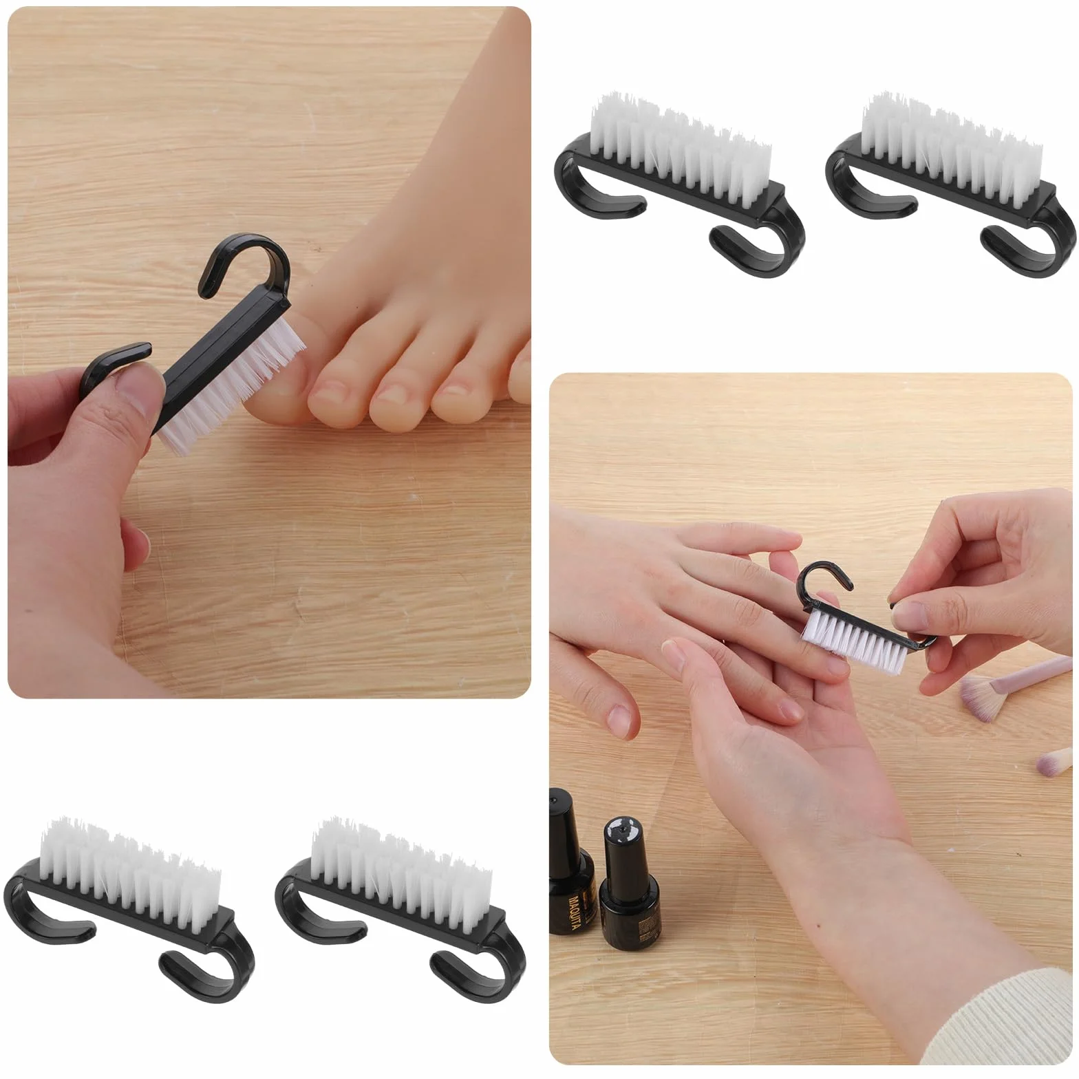 Lot de 20 brosses à ongles avec poignée - Noir - Mini brosse à ongles manucure