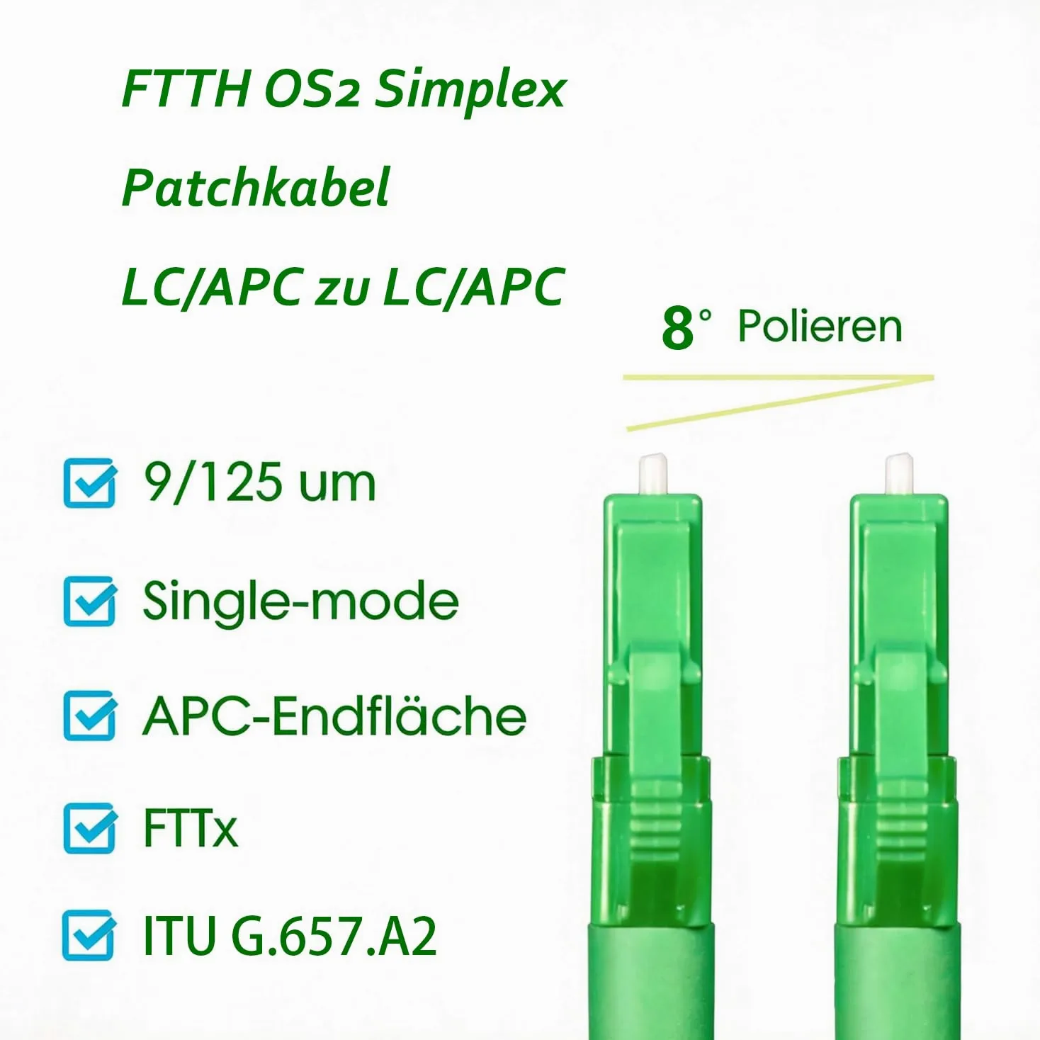 Elfcam® - Câble à Fibre Optique LC/APC à LC/APC Monomode Simplex, 9/125μm Jarretière Optique LSZH Blanc (70M)
