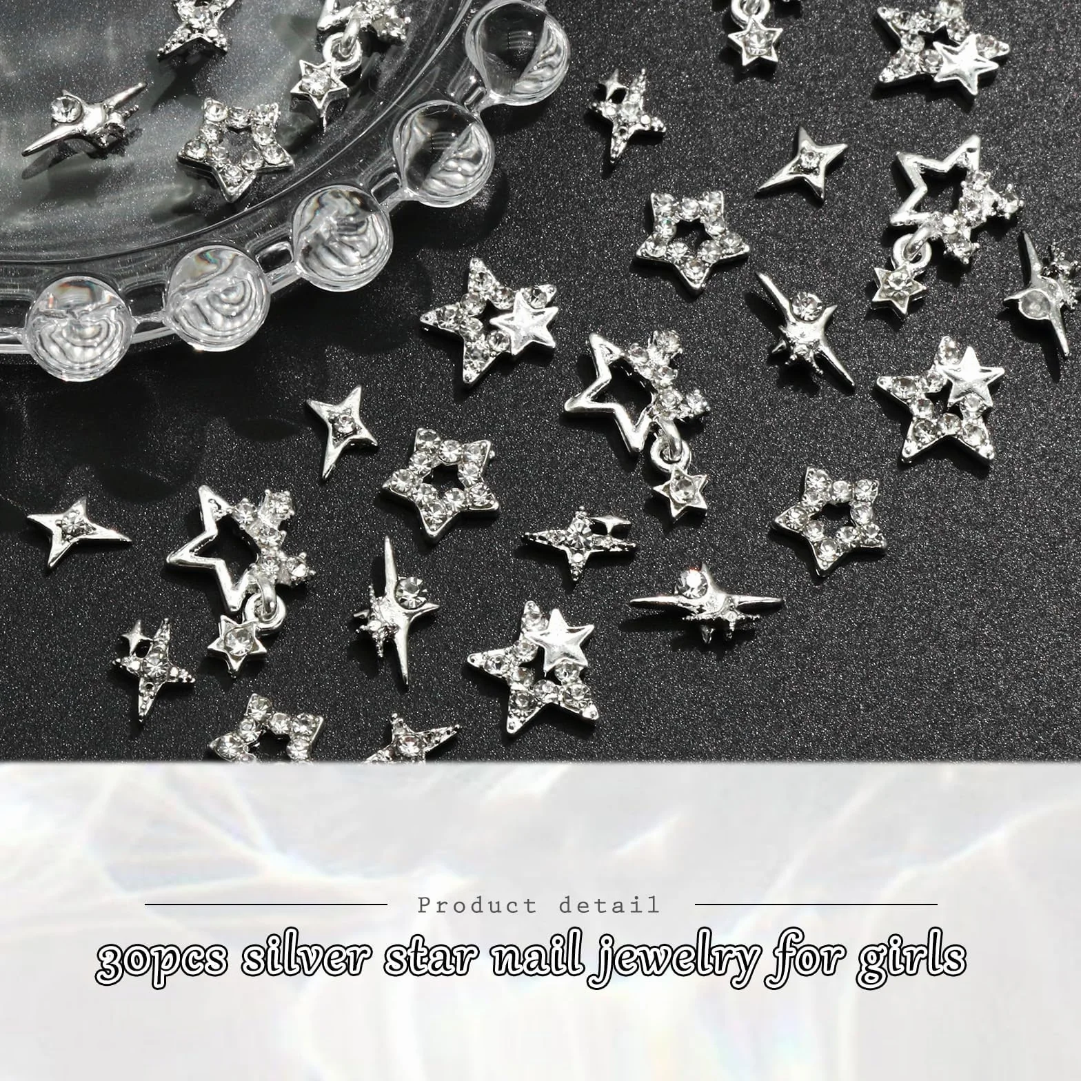 Charmes à ongles étoile 3D argent brillant, pierres à ongles, bijou ongle lumière d'étoile, Y2K, pour ongles acrylique décoration scintillants