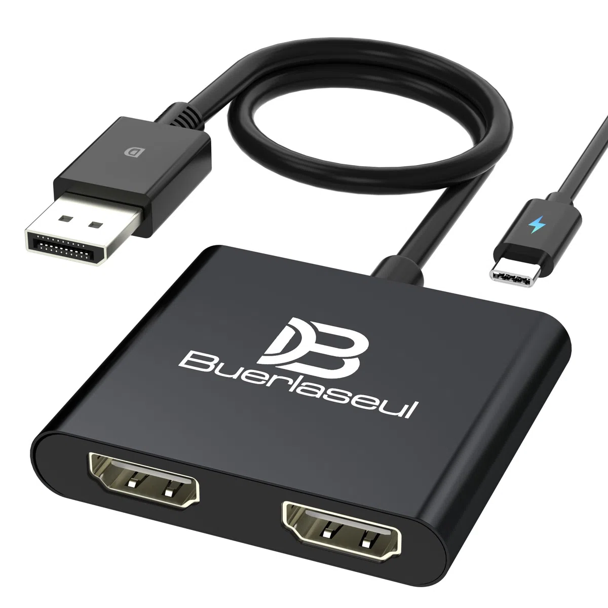 Répartiteur DisplayPort vers double HDMI 4K @ 60 Hz, alimentation USB-C, hub DisplayPort 1.4 MST vers HDMI 1 entrée 2 sorties pour double moniteurs, mode étendu/clone pour ordinateur de bureau, carte