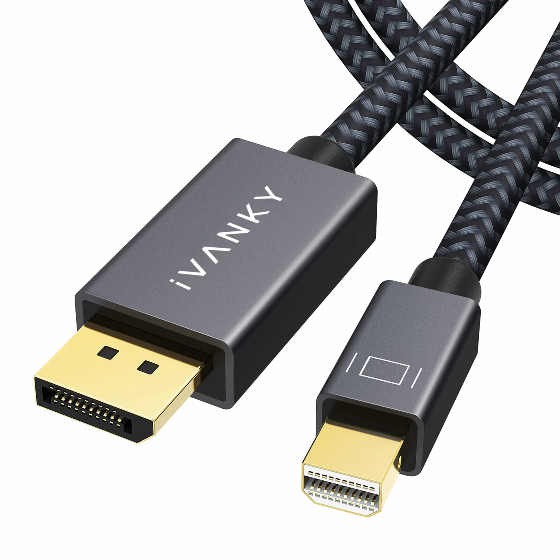 IVANKY Câble Mini DisplayPort vers DisplayPort 2m 8K@60Hz 4K@240Hz Nylon Tressé Plaqués Or 24K Gris