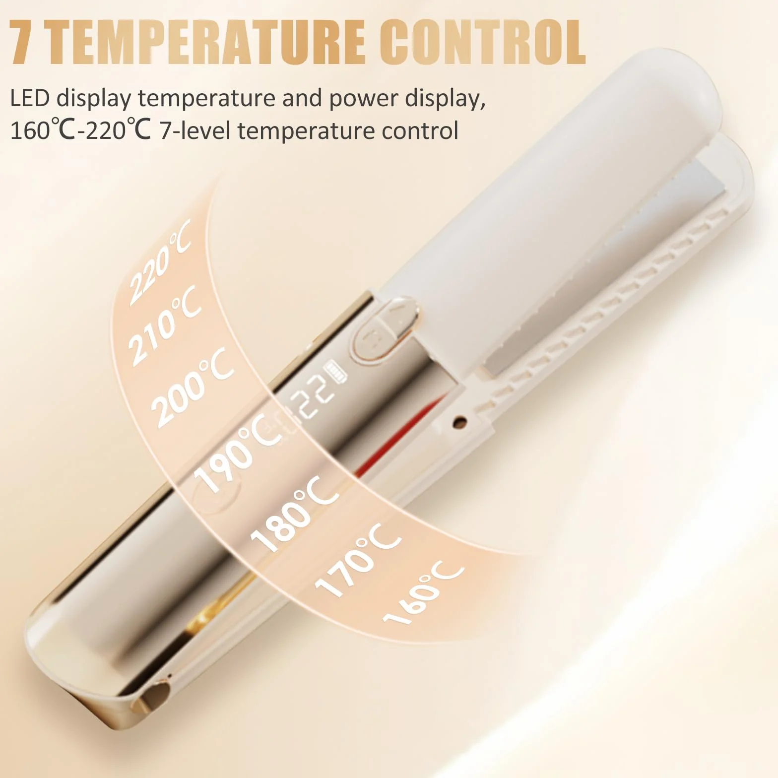 Lisseur Cheveux Mini Fer à Lisser Céramique 7 Températures 160℃-220℃ LCD-Display Voyage (Blanc)