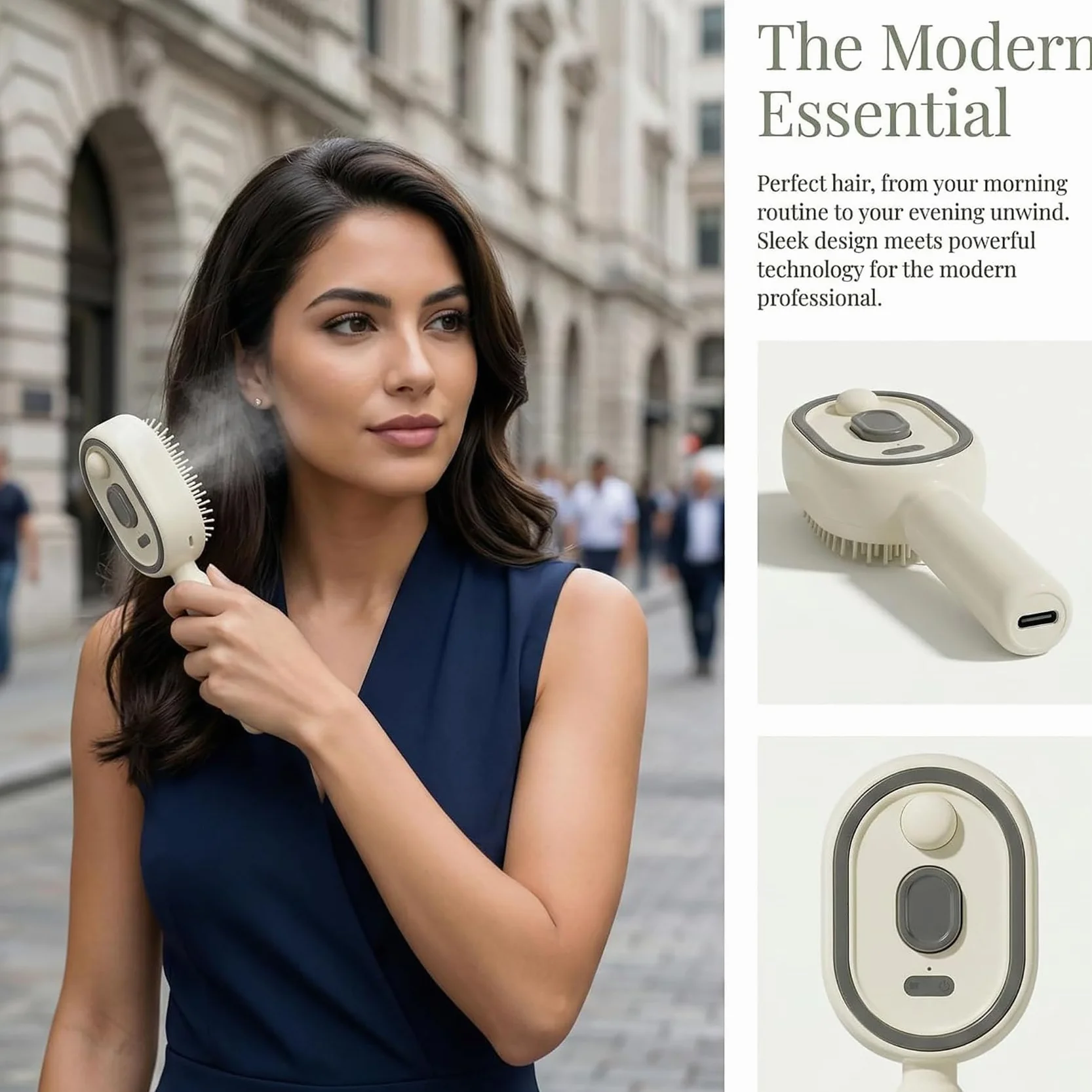 Brosse à vapeur électrique rechargeable avec spray, lisseur anti-frisottis pour femmes (Rose)