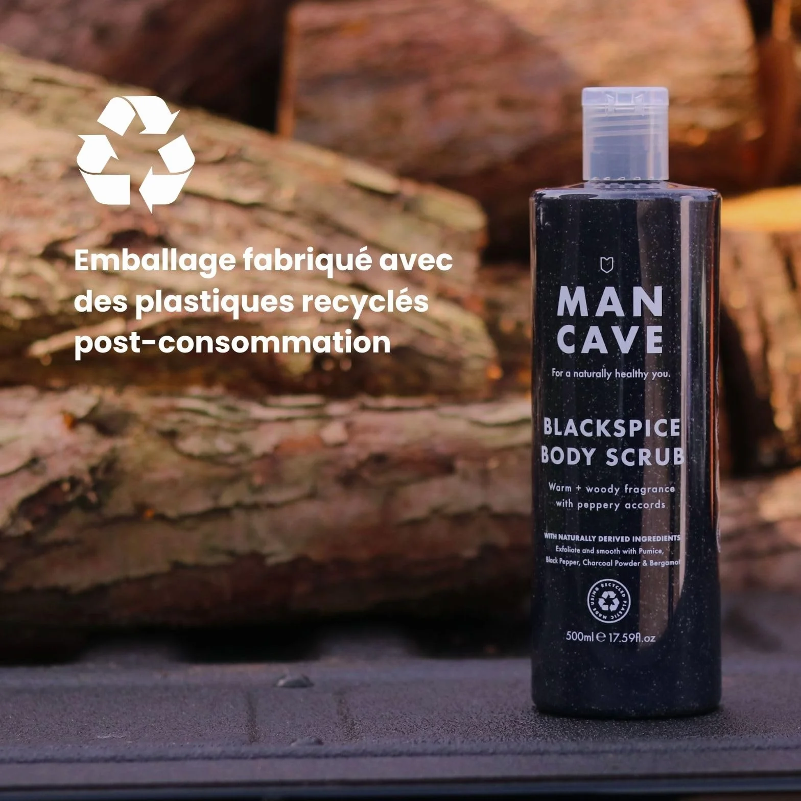 ManCave Blackspice Gommage corporel 500 ml pour homme exfoliant charbon de bois pierre ponce