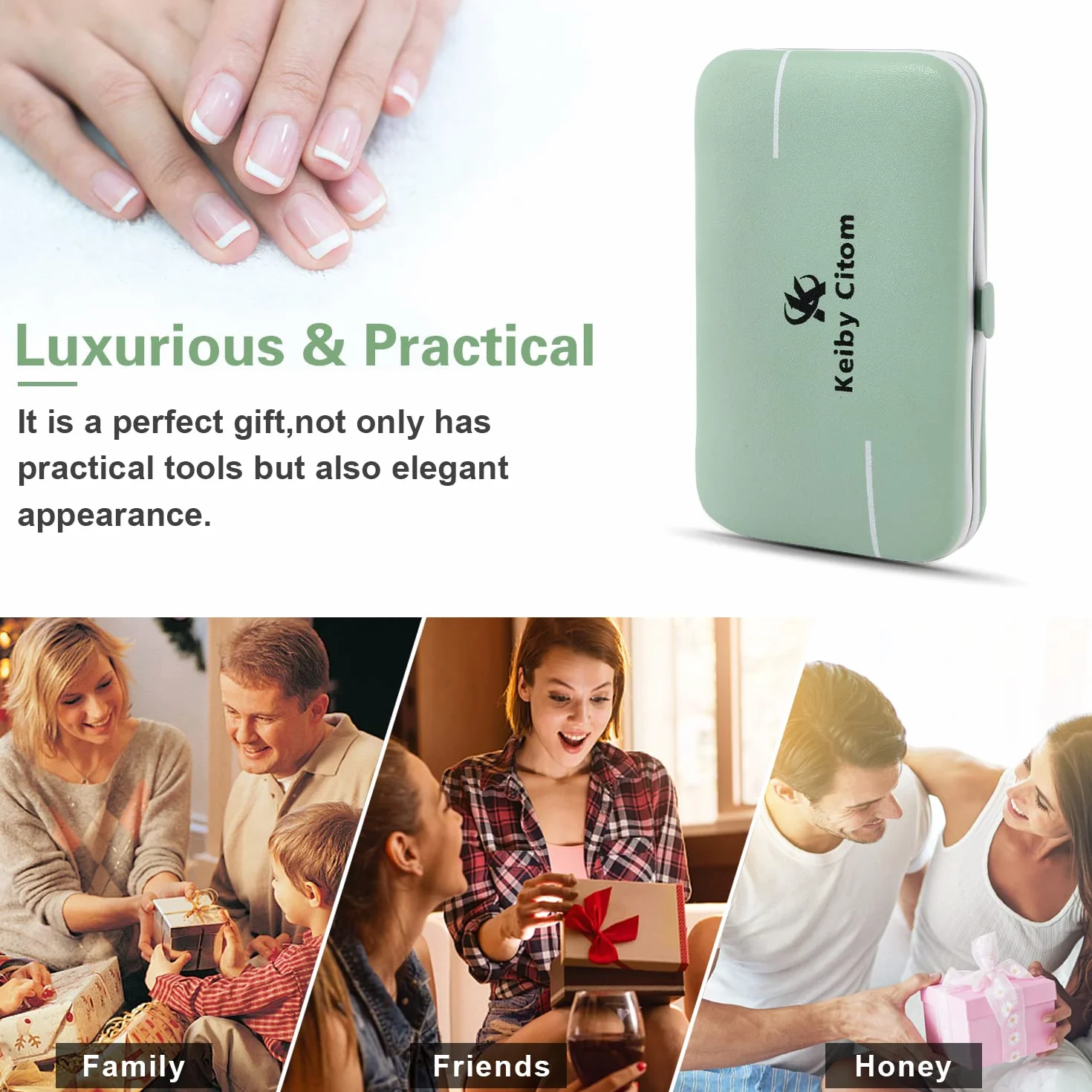 Kit Manucure Pédicure Mini Acier Inoxydable 10 Pièces Vert