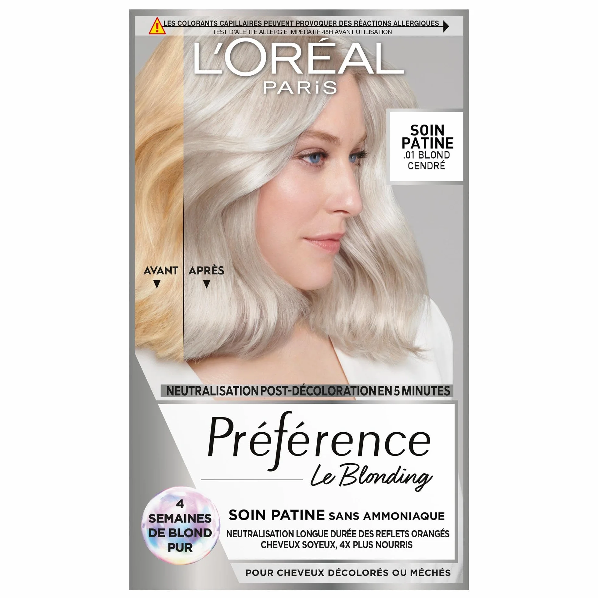 L’ORÉAL PARIS Préférence Le Blonding Soin Patine Post-Décoloration Blond Cendré (01) Sans Ammoniaque
