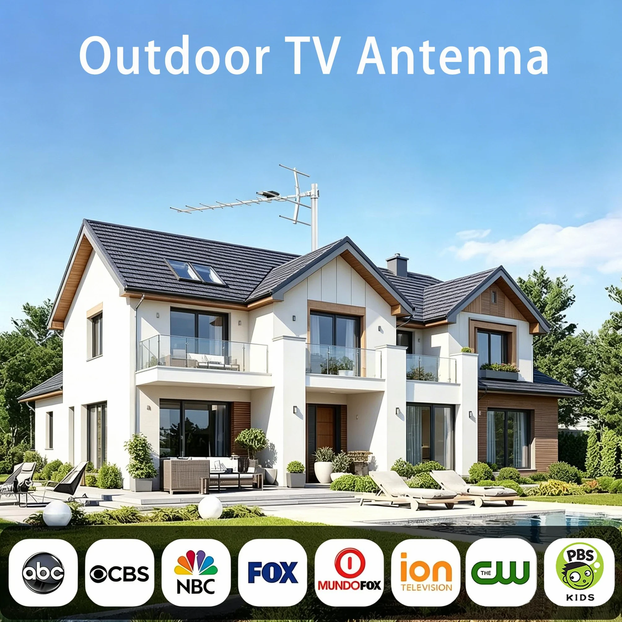Antenne TV numérique HD d'extérieur Yagi avec réception longue portée, grenier ou toit Antenne TV numérique OTA avec UHF/VHF, prend en charge 4K, 1080p tous les téléviseurs intelligents/anciens et