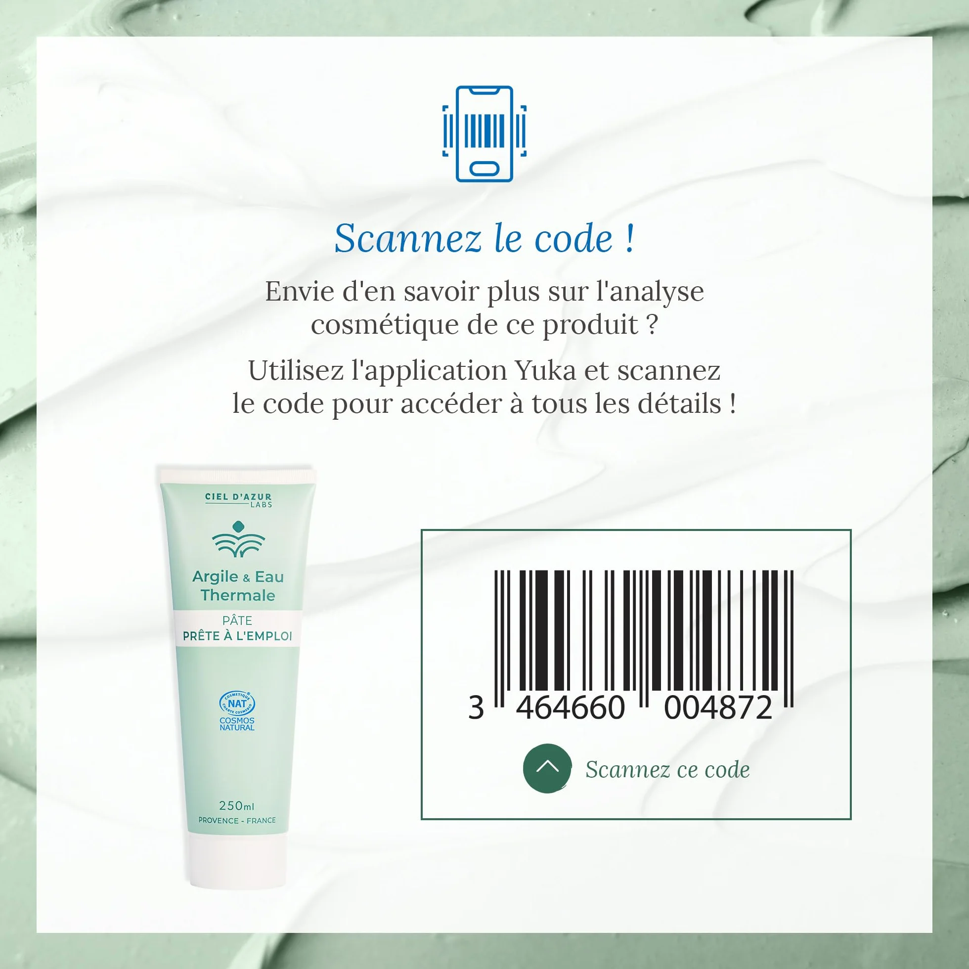 Ciel d'Azur Labs Pâte d'Argile Verte à l'Eau Thermale Tube 250ml Cosmos Natural
