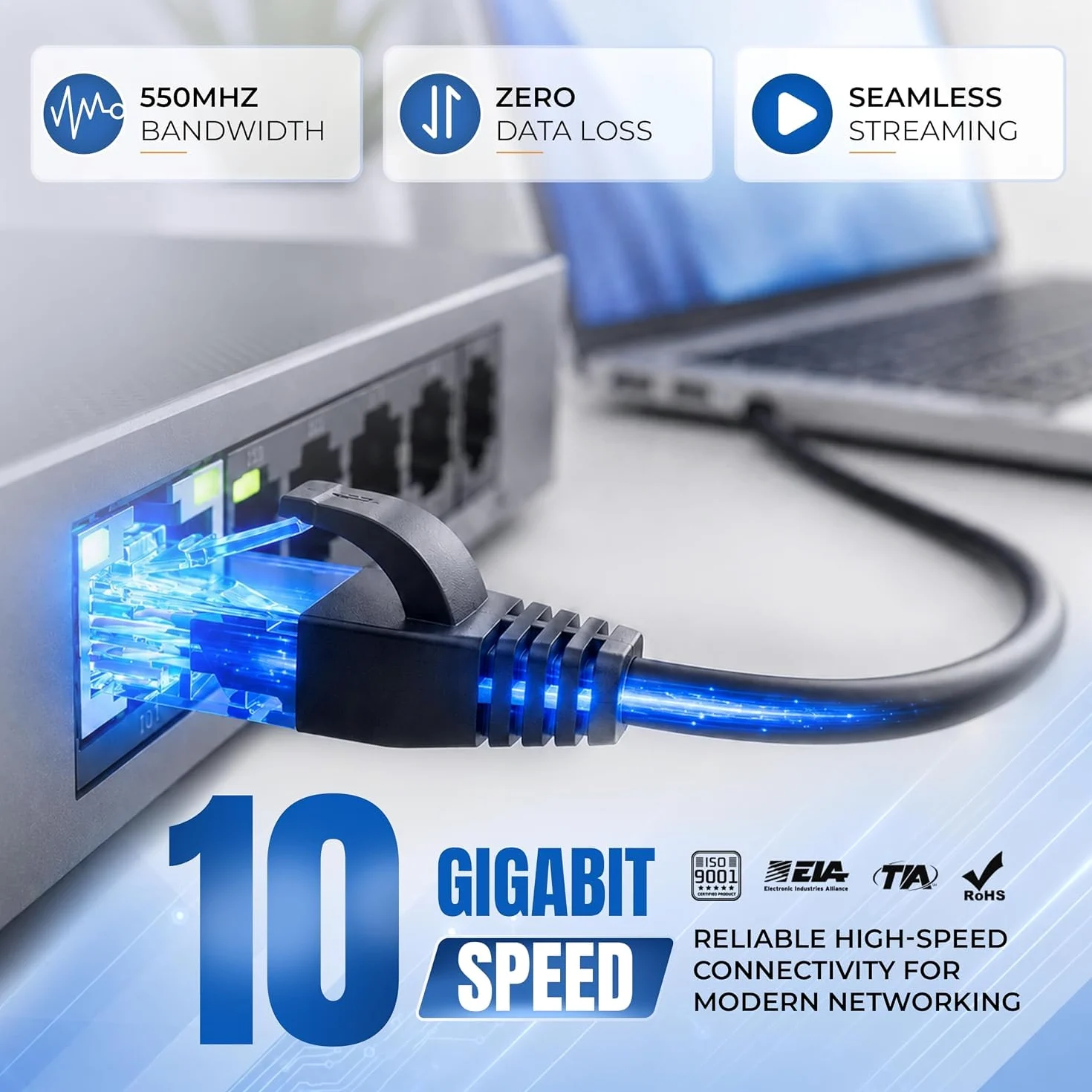 MONK CABLES | Câble Ethernet LAN CAT 6 de 30,5 m | Câble de raccordement CAT6 RJ45 | Noir