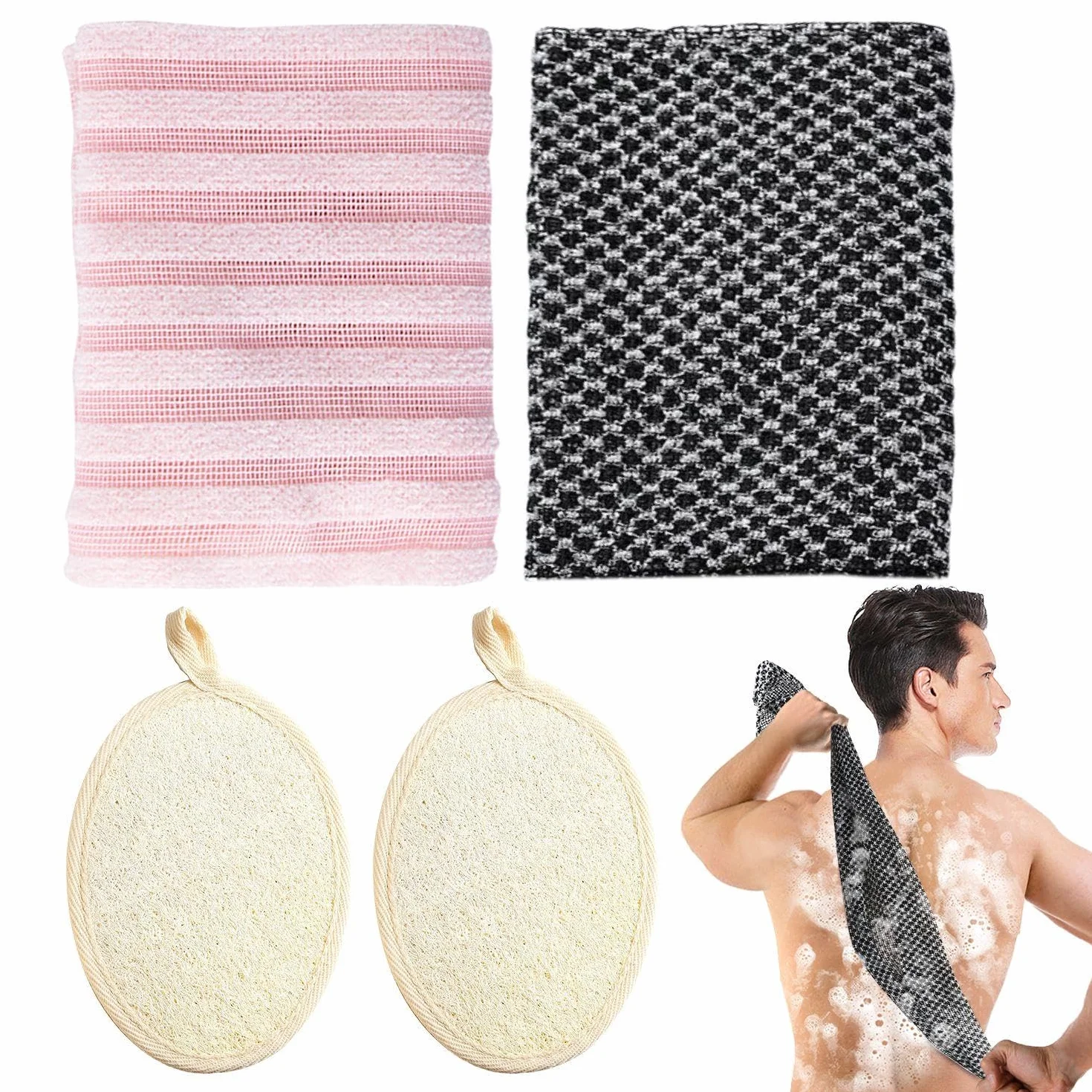 Serviettes De Bain Rectangulaires 2 Pièces Lingettes De Bain Épurateur Arrière