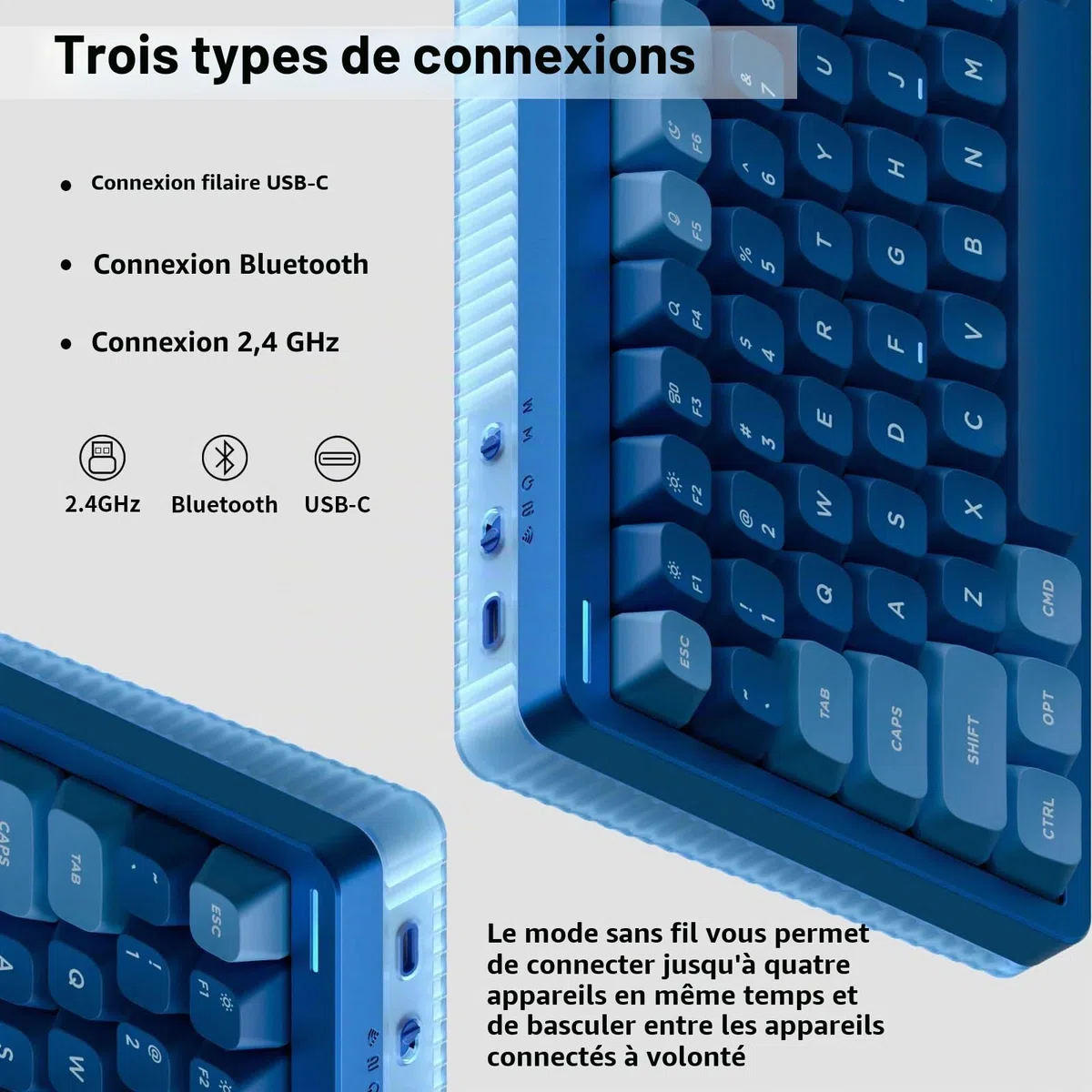 nuphy Halo75 V2 Clavier Mécanique de Jeu, 75% sans Fil Hot Swappable Bluetooth, 83 Touches, RGB Rétro-éclairé, Supporte Bluetooth/2.4GHz/USB-C - (Bleu, Mint (37gf))