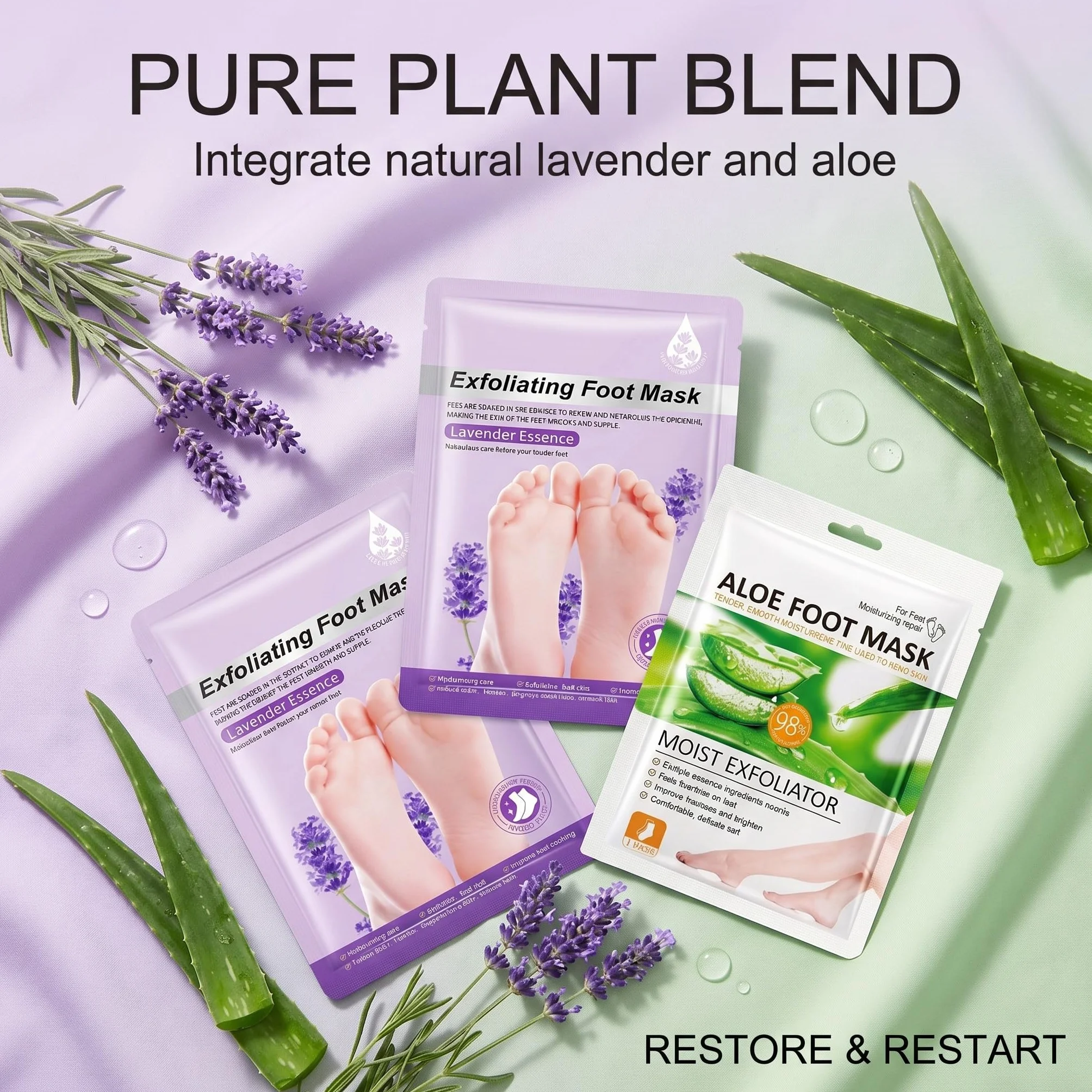 Masque Pied Peeling Exfoliant Aloe Vera Lavande, Soin Pied Éliminer Callosités Peaux Mortes Hydratation Intense