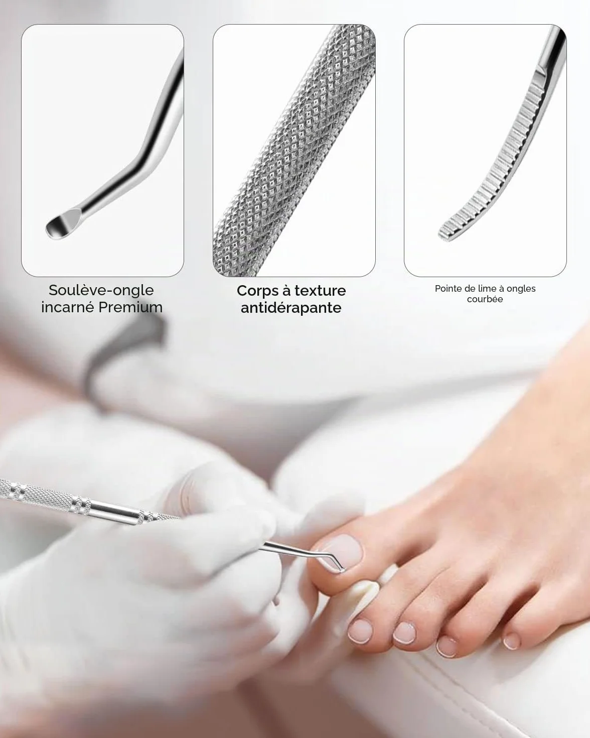 BEZOX Excavateur ongles acier inoxydable 16.5cm lime ongles incarné 13.4cm instrument double extrémité