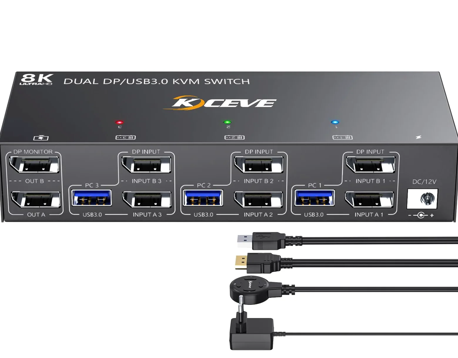 Switch KVM USB 3.0 DP 2 moniteurs 3 ordinateurs, Switch KVM YOUTINGHDAV 4K @ 144 Hz, KVM Swutch Dual Monitor Displayport 1.4, commutateur KVM USB partager 4 périphériques USB Switch clavier-souris