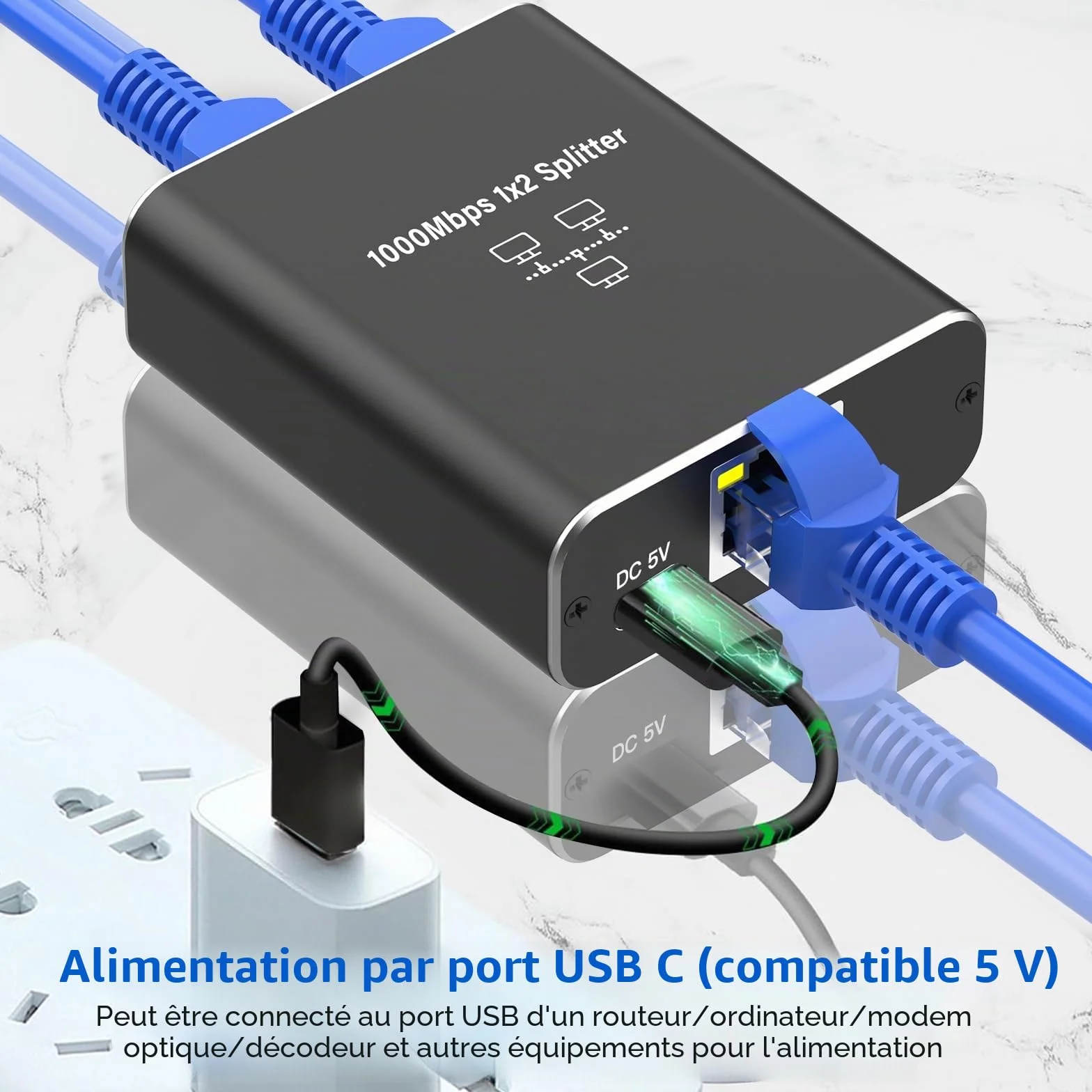 Gigabit Switch Ethernet 2 Port RJ45 Splitter 1000 Mbps LAN