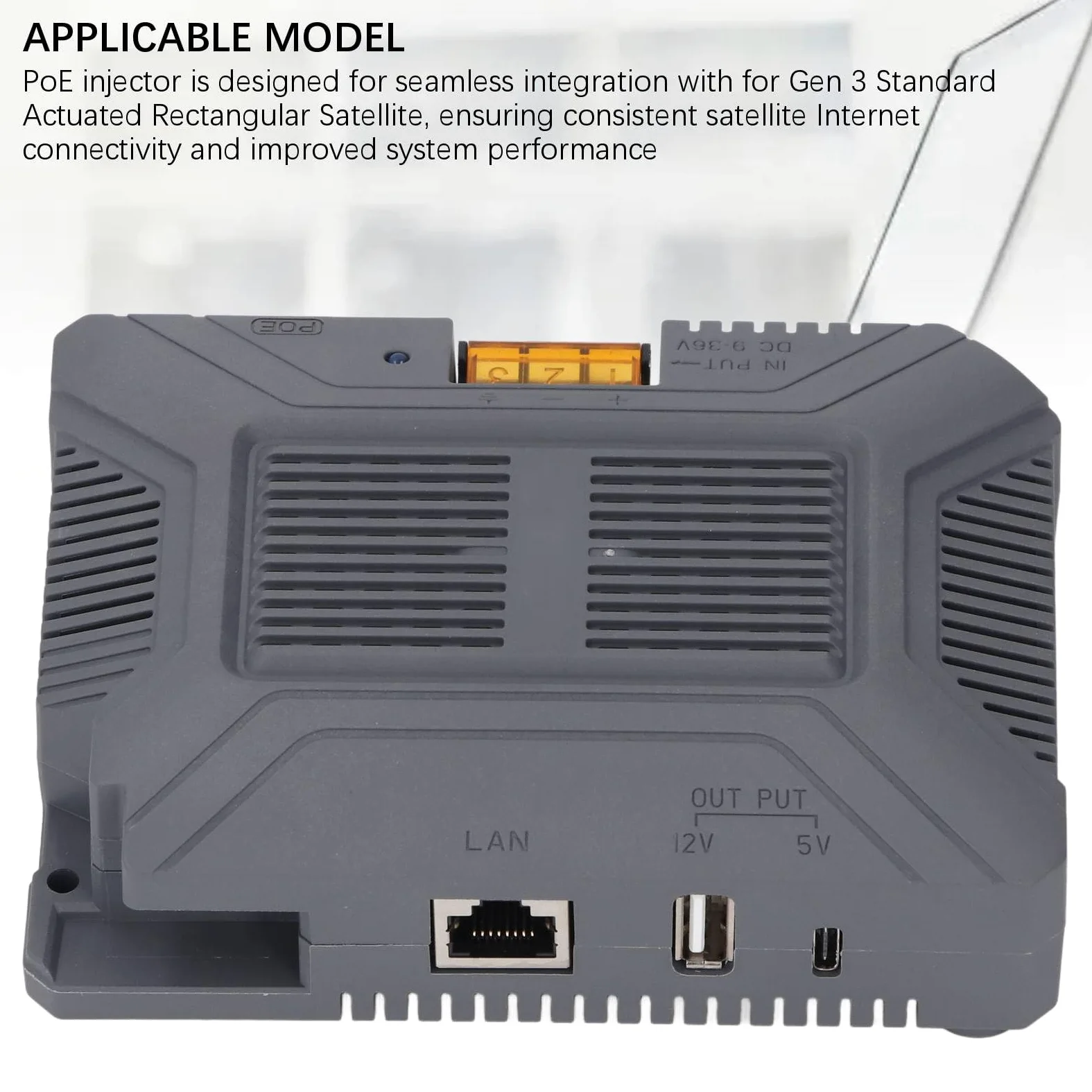 Srliya Injecteur GigE PoE 200W, Transmission Efficace pour Satellite Rectangulaire Dishy V3, Matériau ABS