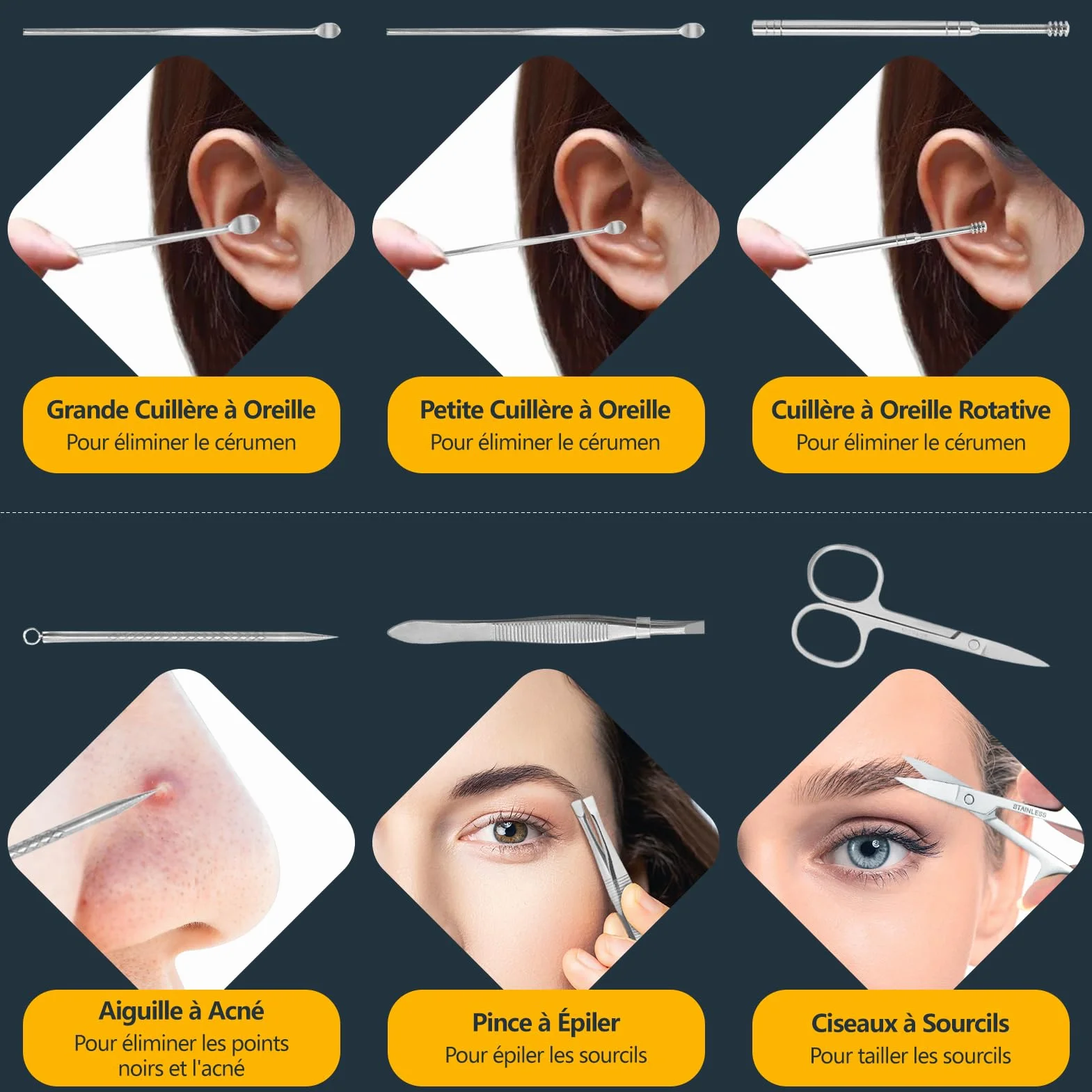 Kit Manucure Pédicure 19 Pièces Acier Inoxydable Professionnel Noir