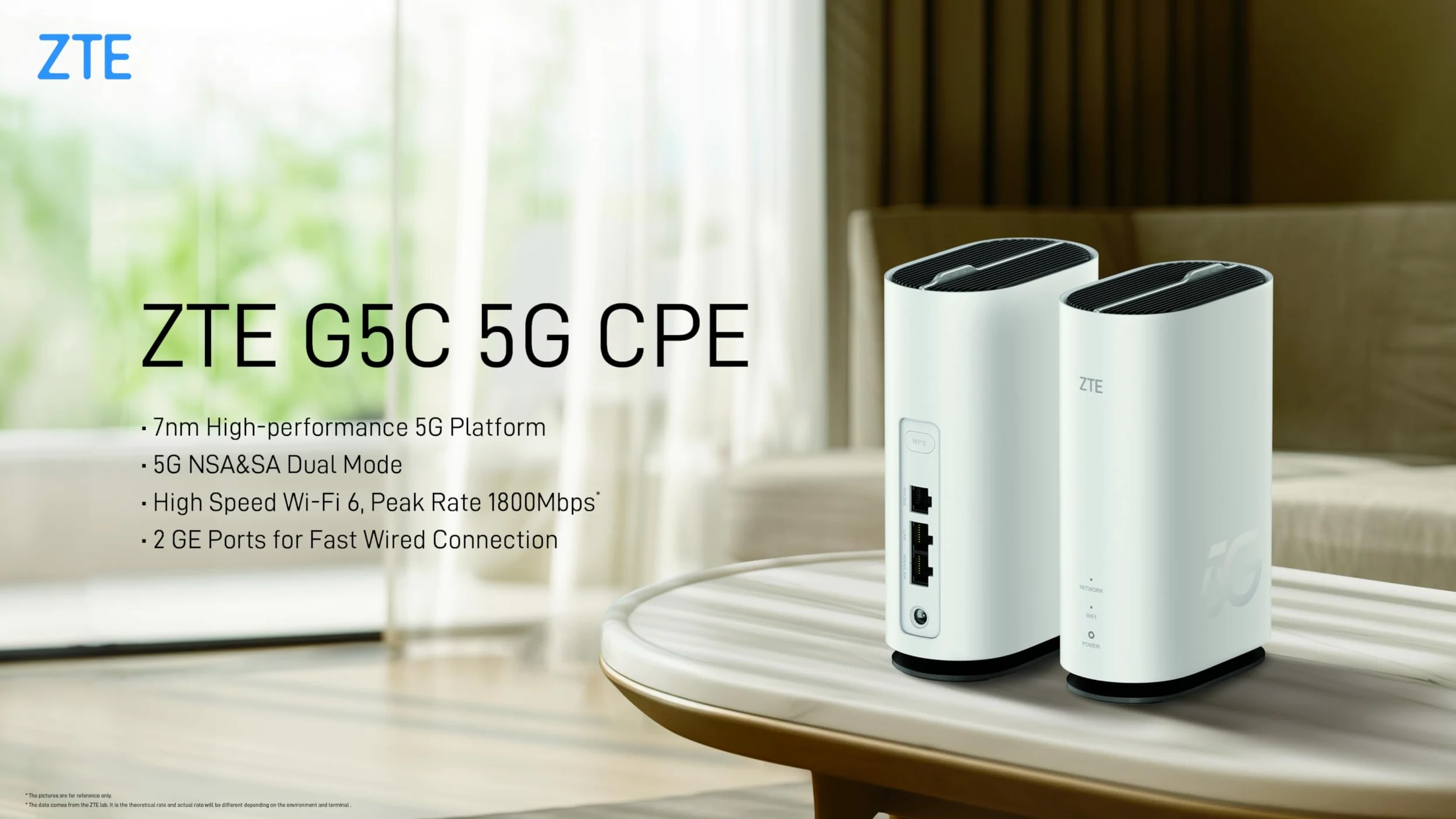 ZTE G5C Routeur 5G SIM WiFi 6 AX1800 Bi-Bande | 32 Appareils, Débloqué Toutes SIM, Ports Gigabit Ethernet