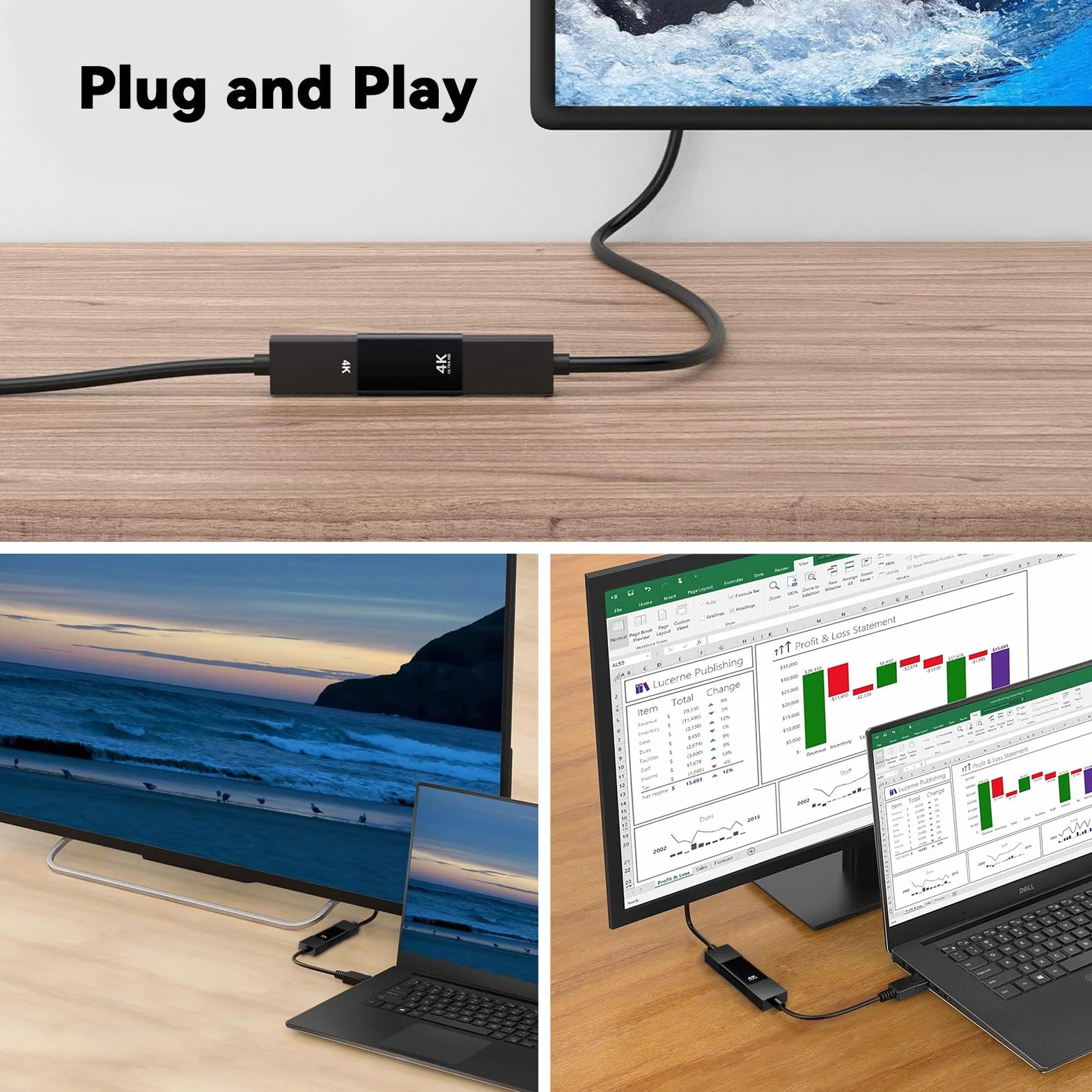 Adaptateur DisplayPort vers HDMI 2 Pièces, 4K@30Hz, Compatible PC, Projecteur, Moniteur, TV, AMD GPU