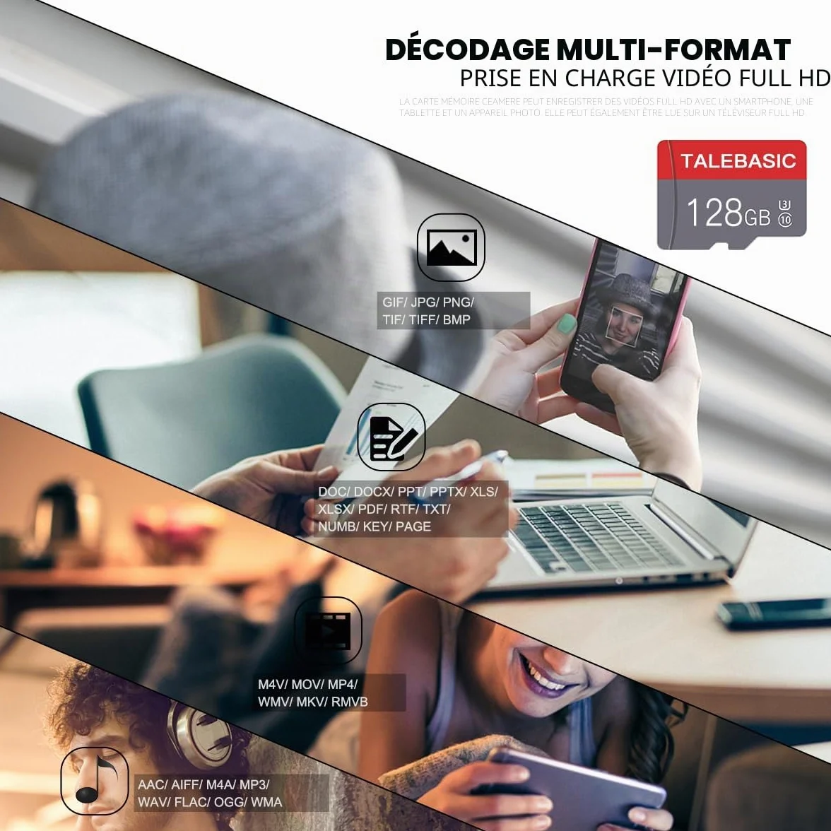 Cartes Micro SD 128 Go Classe 10 Haute Vitesse Lot de 2 avec Adaptateur SD