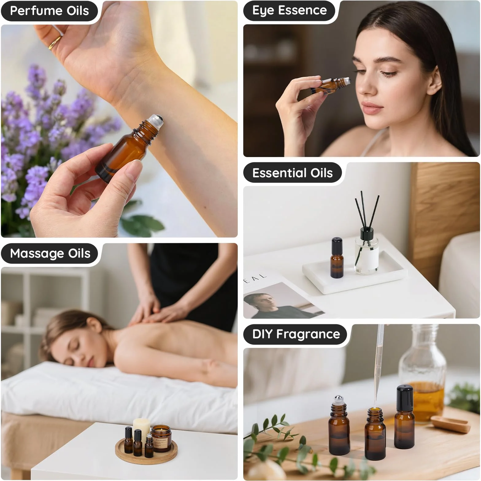Segbeauty Flacon Roll on Vide en Verre 10ml Bouteille à Rouleaux Huile Essentielle Anti-UV Billes Acier Inoxydable pour Voyage Marron