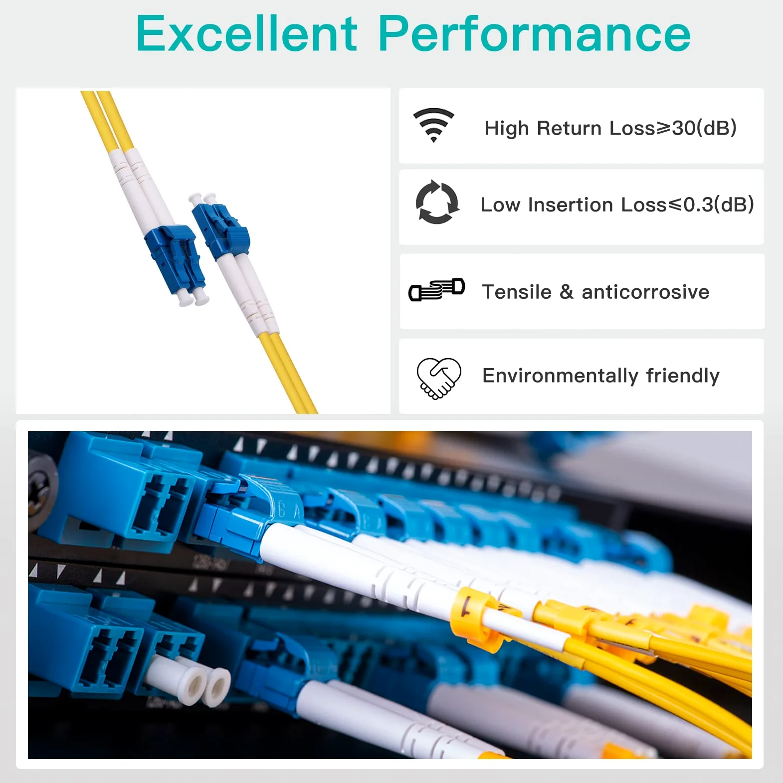 HiFiber 1m Jarretière Optique OS2 LC-LC Monomode Duplex, 10 Pièces | Pour Switch, Routeur, Serveur & SFP+. Gaine anti-feu. Fibre OM4 Multimode Duplex 10G à faible perte <0.3dB.