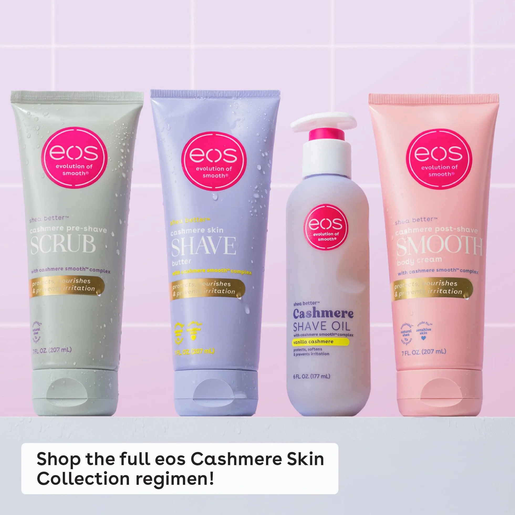 Eos Cashmere Skin Collection Gommage pré-rasage Vanille Cashmere exfoliant corps hydratant sucre karité 207 ml