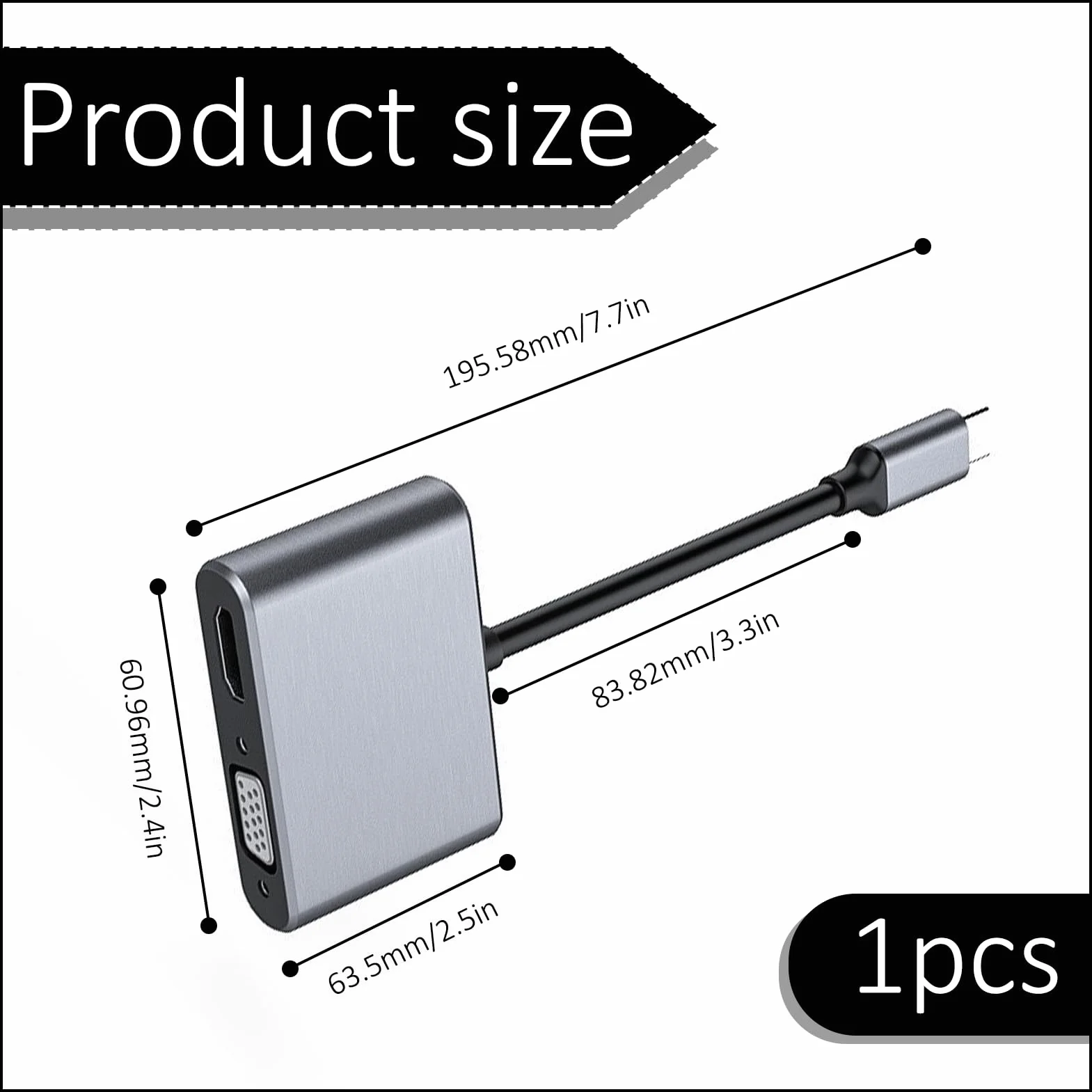 Adaptateur USB C vers HDMI VGA USB 3.0 PD 4 en 1 Hub Multiport Charge 100W pour MacBook Chromebook HDTV