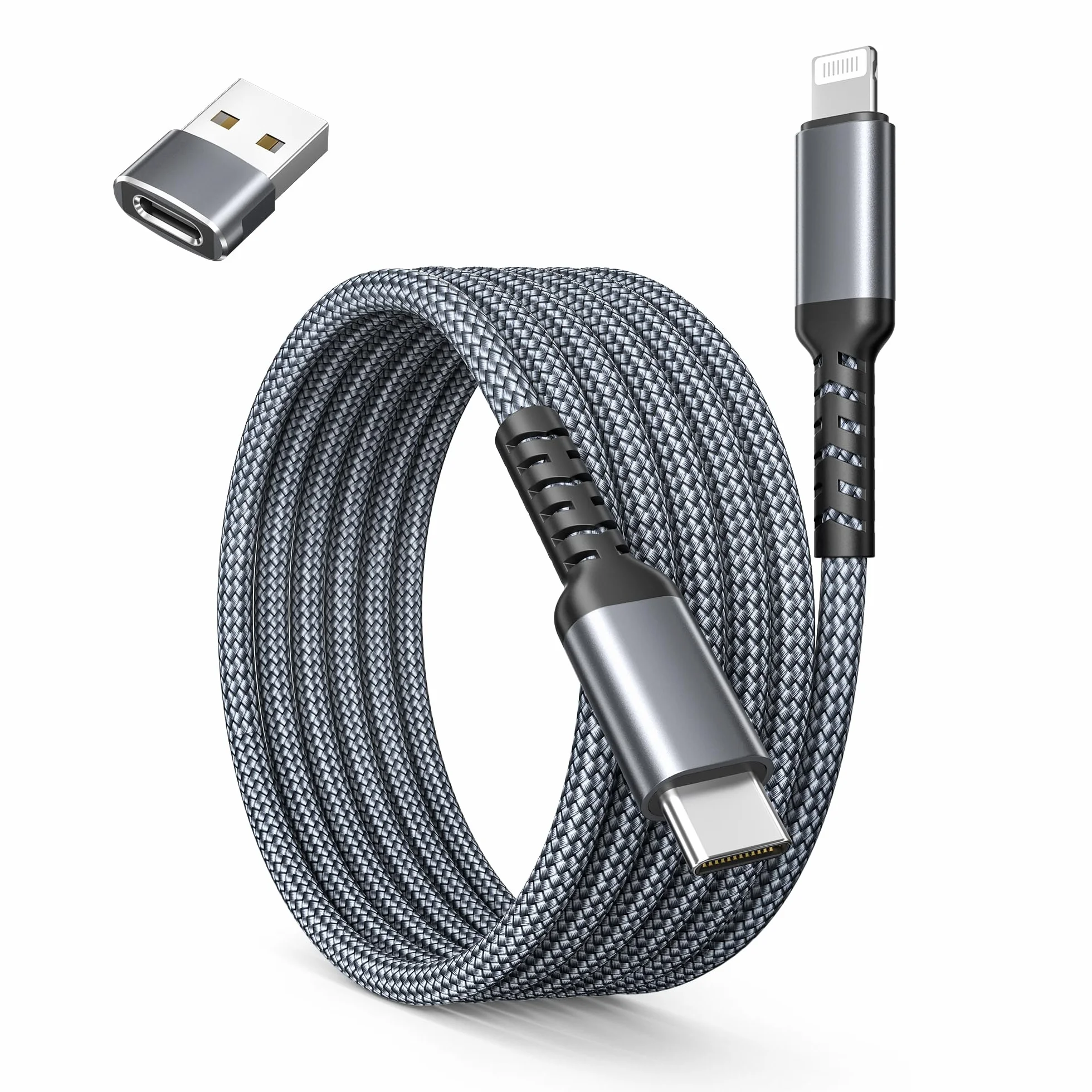 BASESAILOR Câble Chargeur USB C vers Lightning 3M Adaptateur USB A Cordon Alimentation Type C PD Charge Rapide pour iPhone 14 13 12 11 Pro Max XR SE Airpods iPad