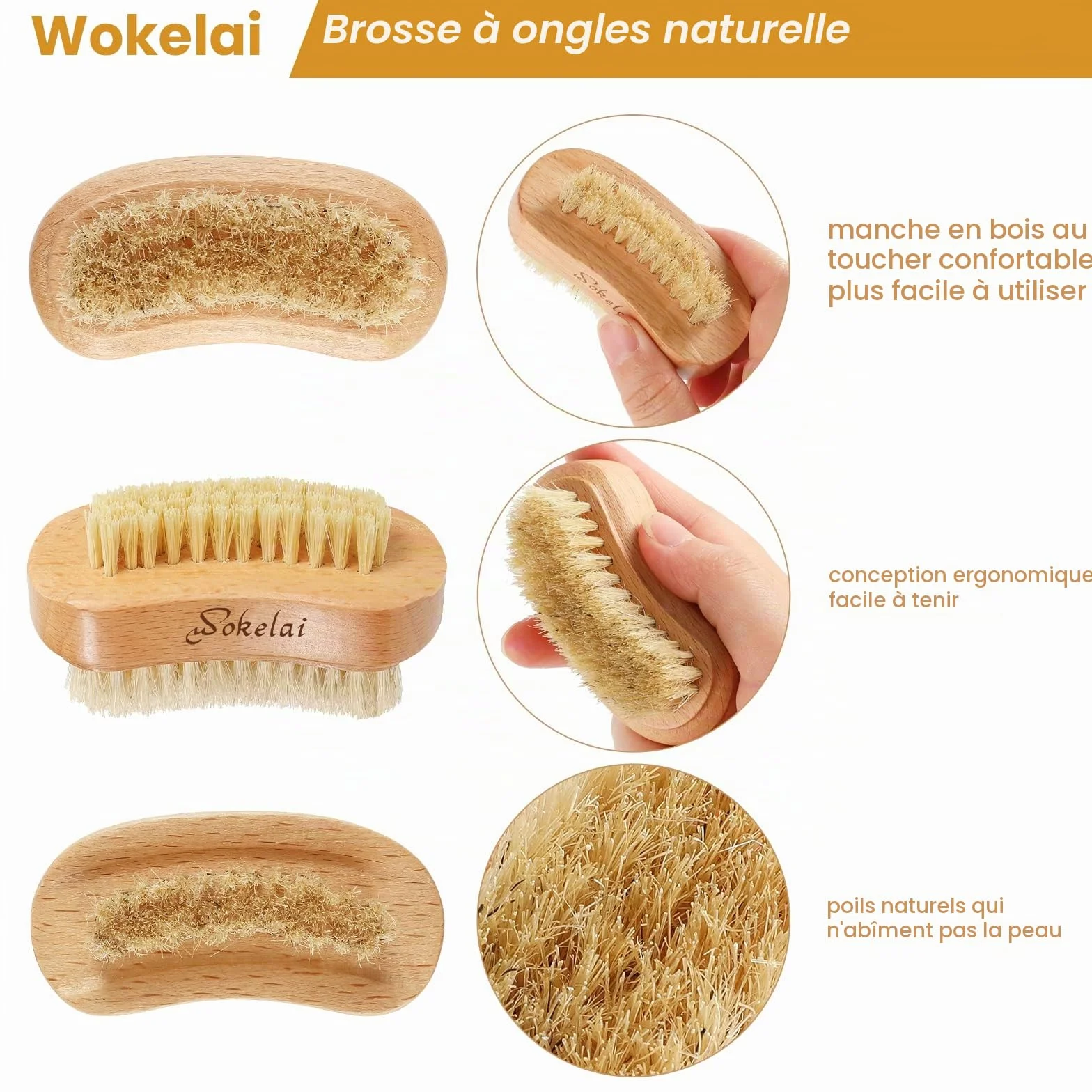 Brosses à Ongles en Bois Naturel et Sisal pour Manucure et Pédicure, Lot de 2
