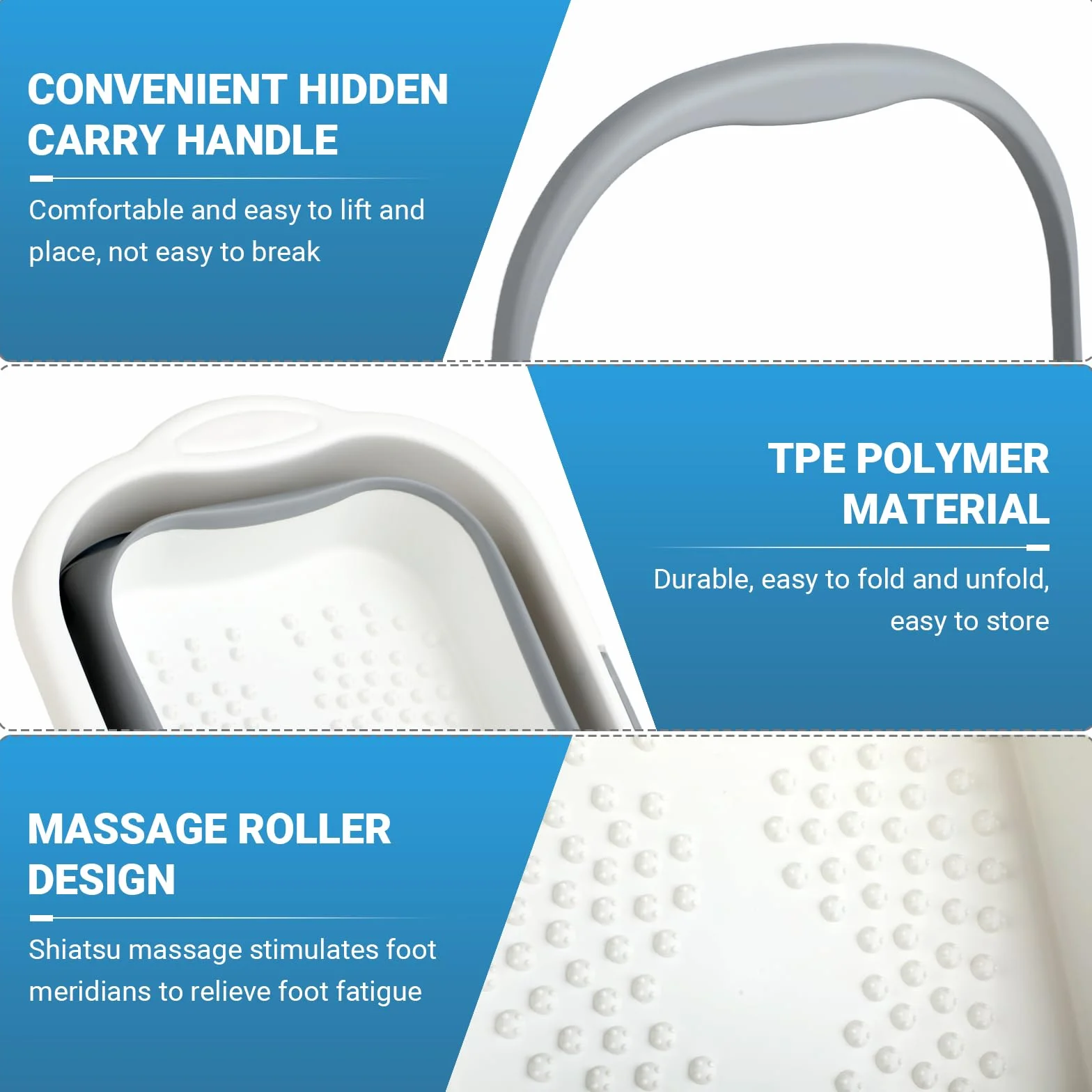 Bain de pieds pliable 15L TPE 480 points de massage avec poignée