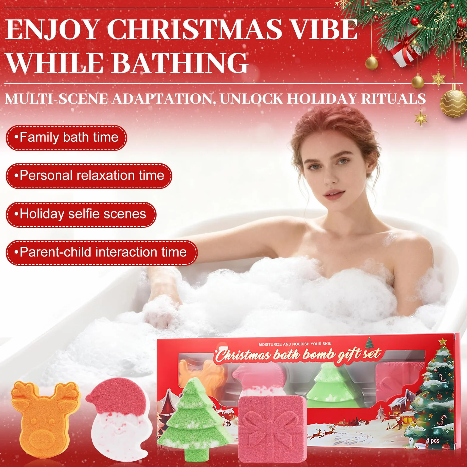 Bombe de Bain Noel Coffret Femme Cadeaux Enfants - Boules de sels de bain 105 x 4 parfums