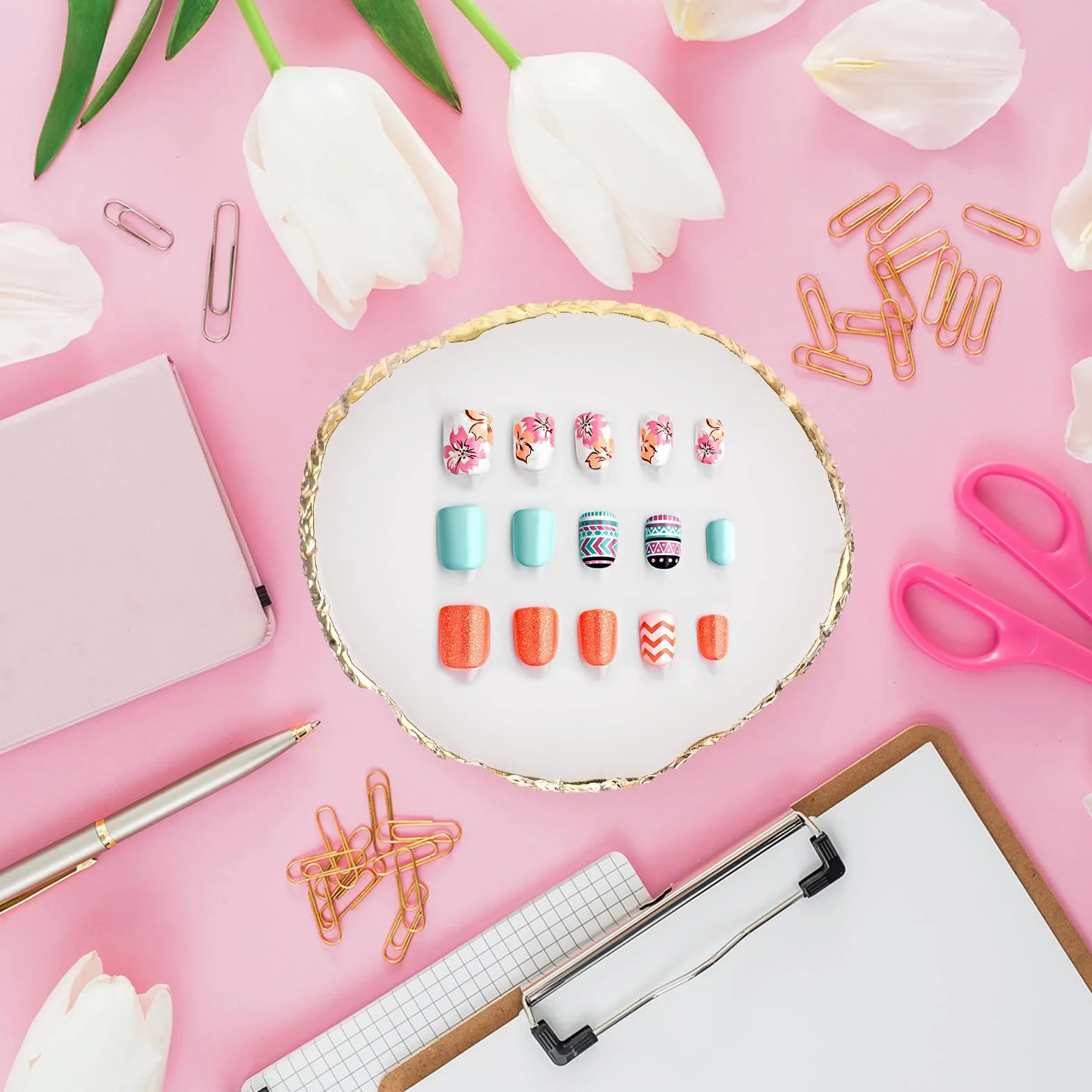 Palette de manucure peinte en résine pour nail art des ongles - Palette de maquillage pour ongles (blanc)