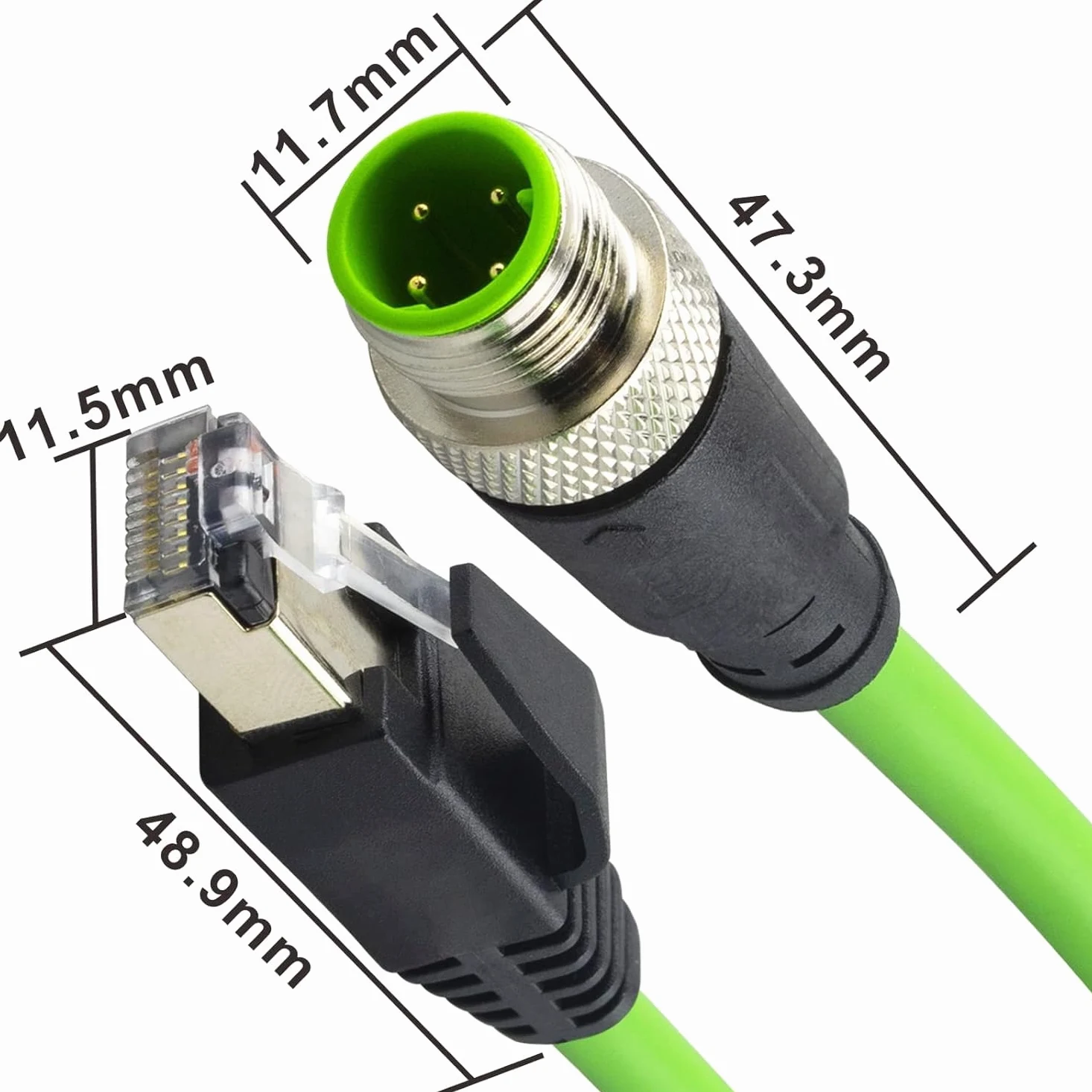 Câble Ethernet M12 vers RJ45 de 10 m étanche, M12 4 broches D mâle vers RJ45 mâle, câble blindé SFTP 24 AWG avec gaine en PUR noire, cordon de raccordement blindé de 10 m pour application