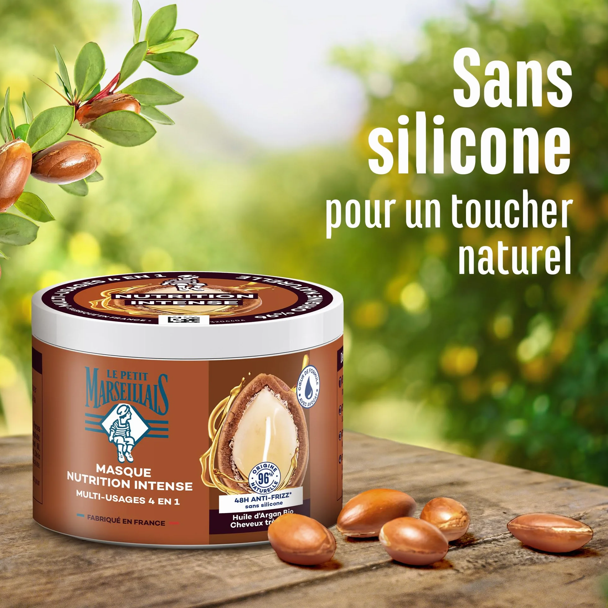 Le Petit Marseillais Masque 4 en 1 Nutrition Intense Huile d'Argan Bio 370 ml Cheveux Très Secs Sans Silicone