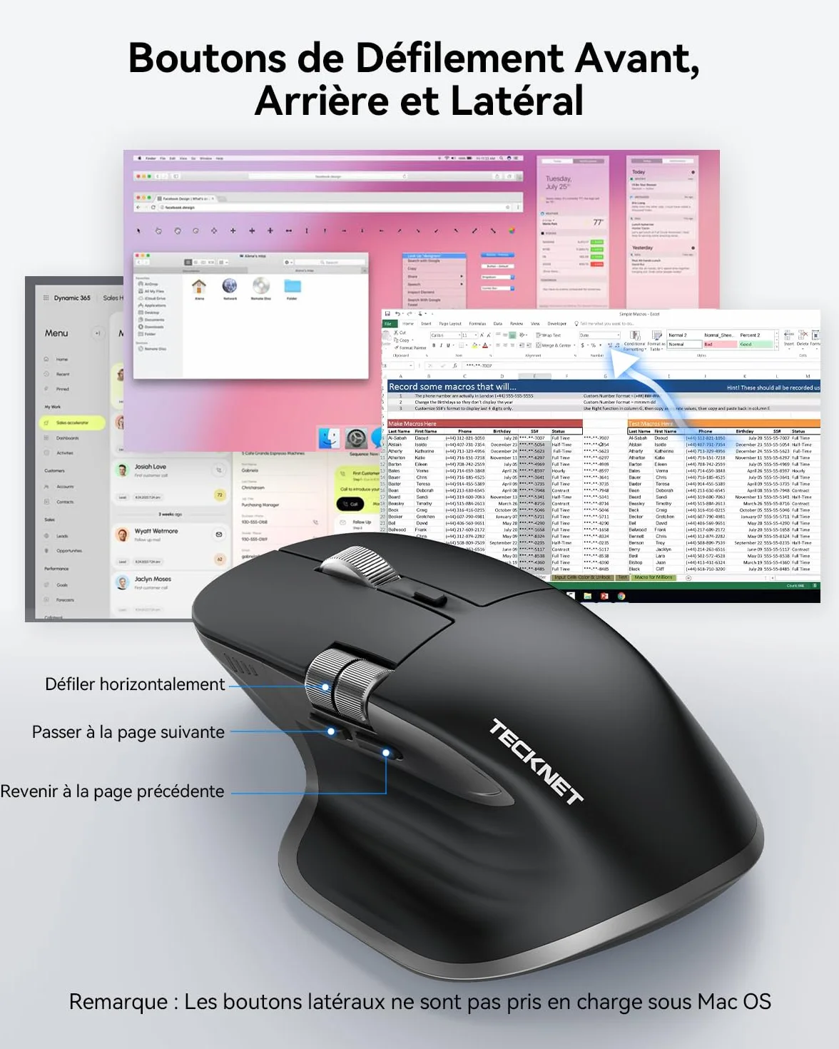 TECKNET Souris Bluetooth sans Fil Ergonomique 3 Modes BT5.0/2.4G Rechargeable 4800 DPI Silencieuse Noir