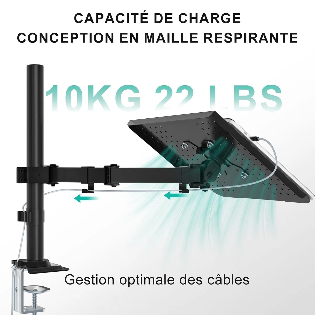 WALI Support de Bureau pour Ordinateur Portable jusqu'à 17", entièrement réglable, capacité de 10 kg avec Support de Plate-Forme de Refroidissement ventilé (M00LP)