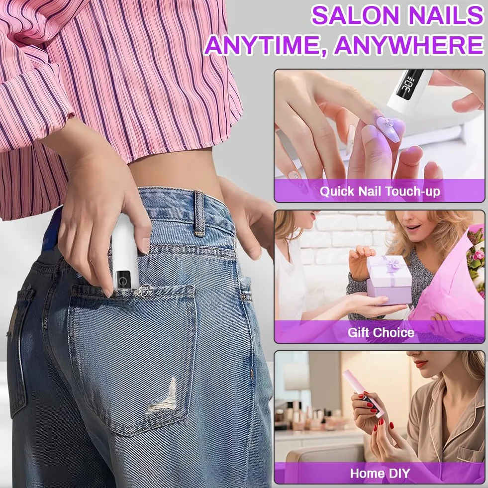 Flintronic Lampe UV Ongles Gel 3W Portable Professionnel avec Charge Rapide USB-C Double Minuteur 30s/60s Écran Tactile