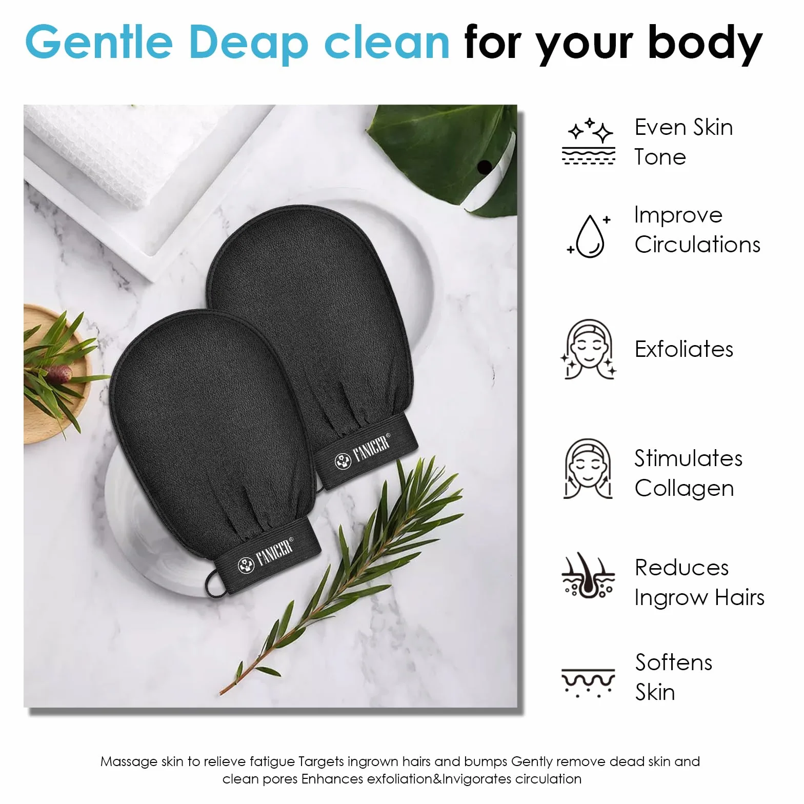 Gant Exfoliant pour le Corps, Gants Gommage Corps et Visage, Doux Exfoliants Noir