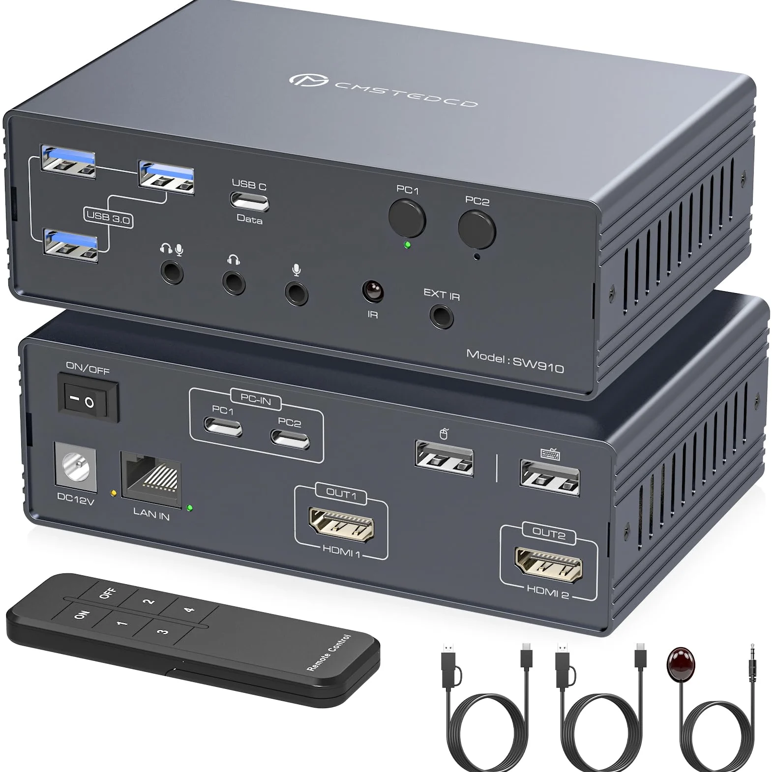 VEDINDUST 4K120Hz KVM Switch Station d'Accueil 2 Ordinateurs Portables 2 Moniteurs Thunderbolt Dock avec 2 Ports USB-C MST 1G, Ethernet 1G, Port Casque et Microphone Prise en Charge du Mode Etendu